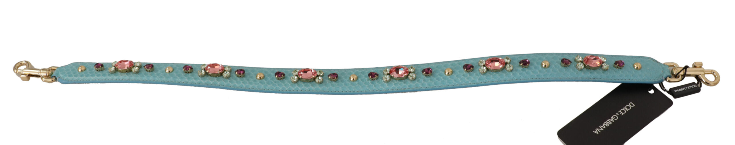 Dolce & Gabbana Elegant Leather Bag Strap With Blue Gold Accents
