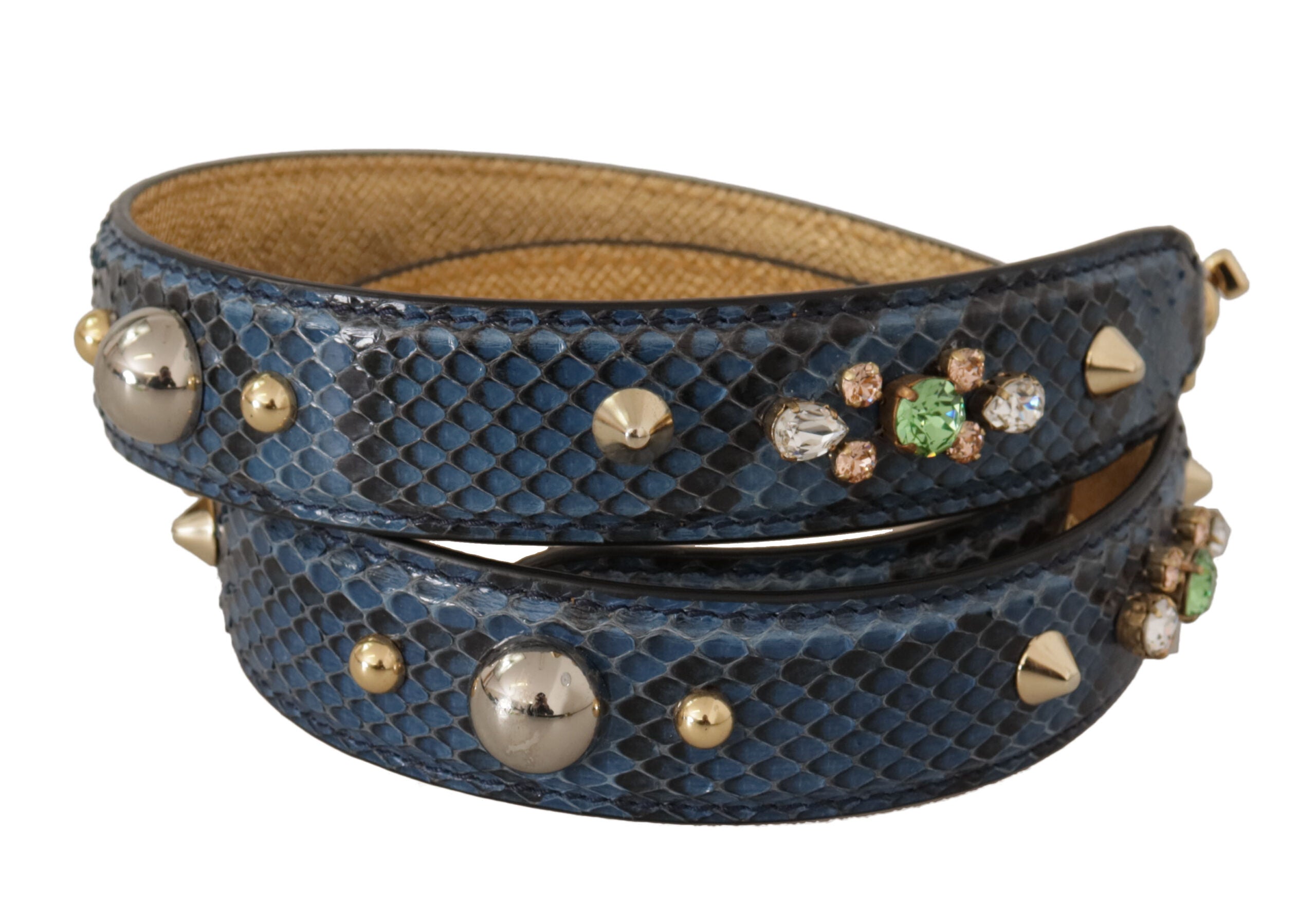 Dolce & Gabbana Elegant Leather Shoulder Beige Blue Print Bag Strap