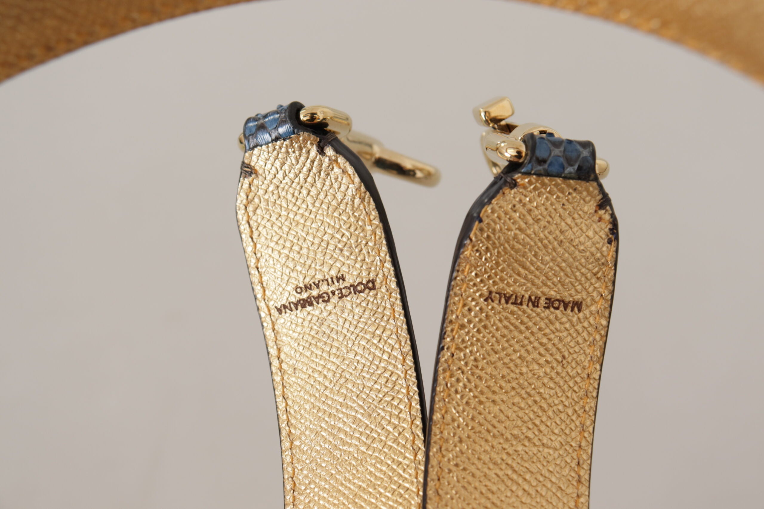 Dolce & Gabbana Elegant Leather Shoulder Beige Blue Print Bag Strap