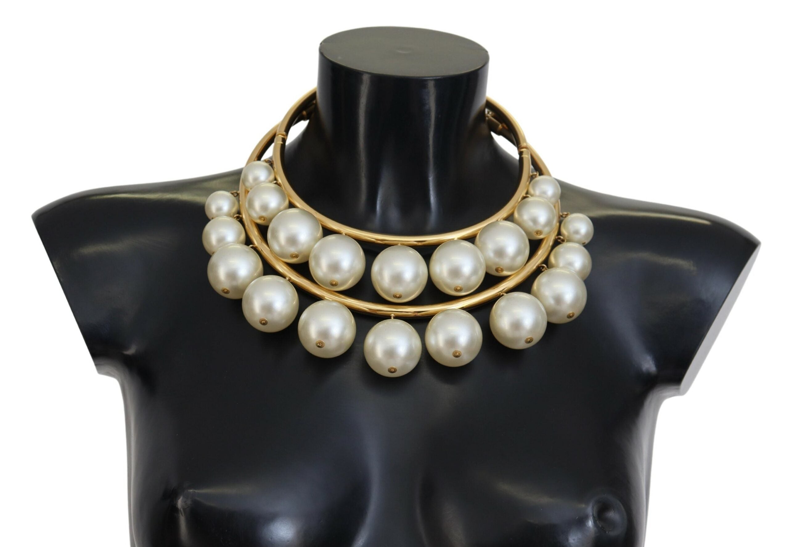 Dolce & Gabbana Gold Elegant Faux Pearl Embellished Choker