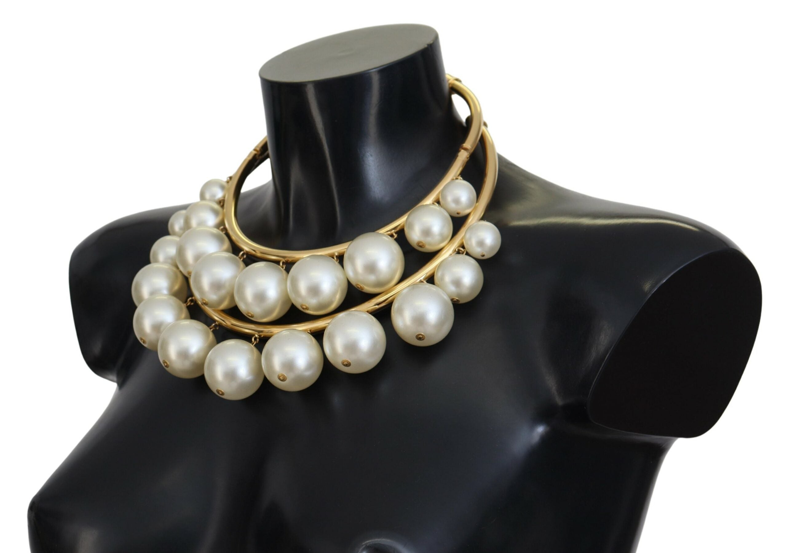 Dolce & Gabbana Gold Elegant Faux Pearl Embellished Choker
