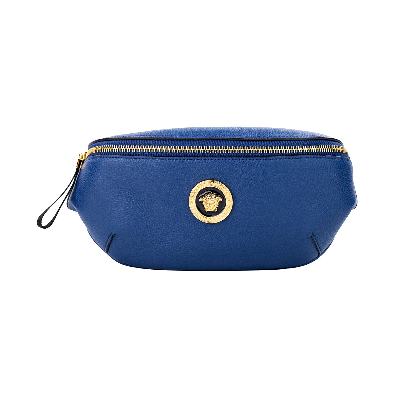 Versace Small Calf Leather Medusa Pendant Fanny Waist Pack Belt Navy Bag