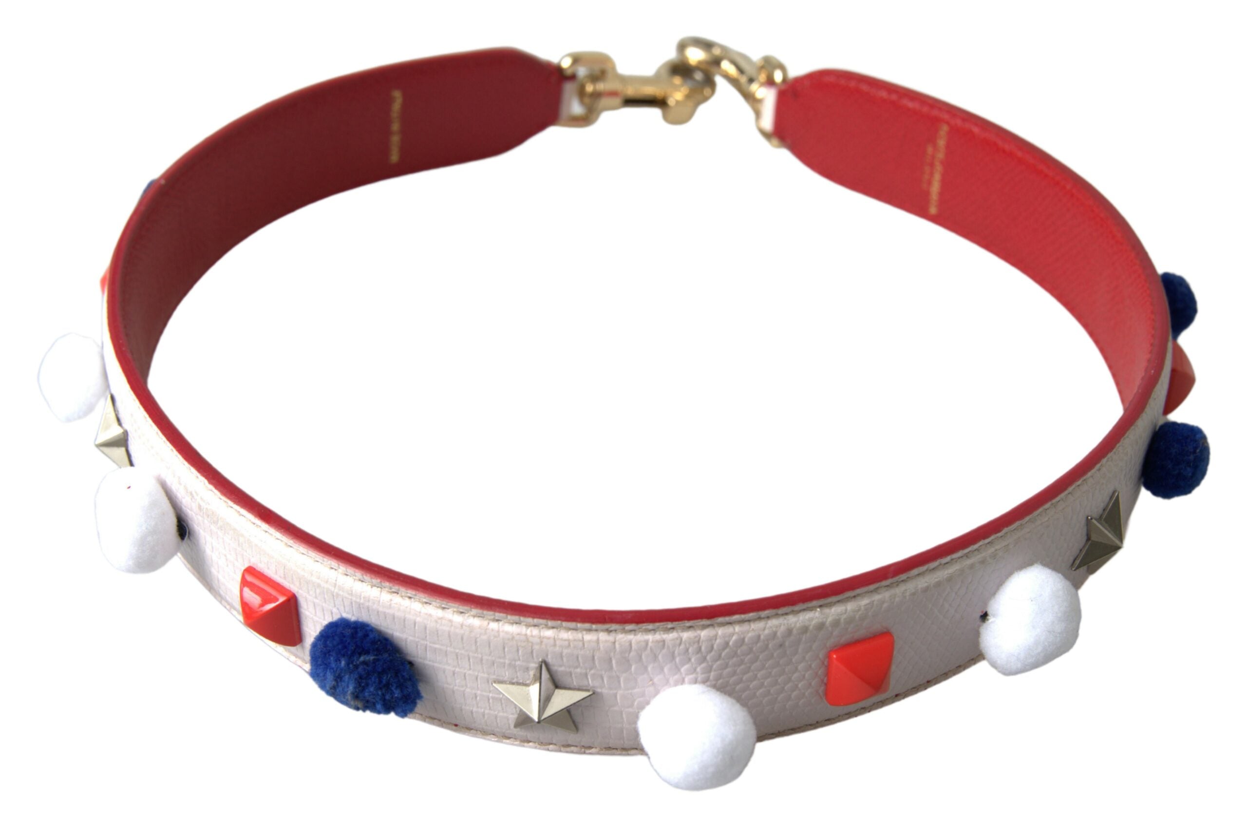 Dolce & Gabbana Stunning Studded Leather White Multicolor Strap