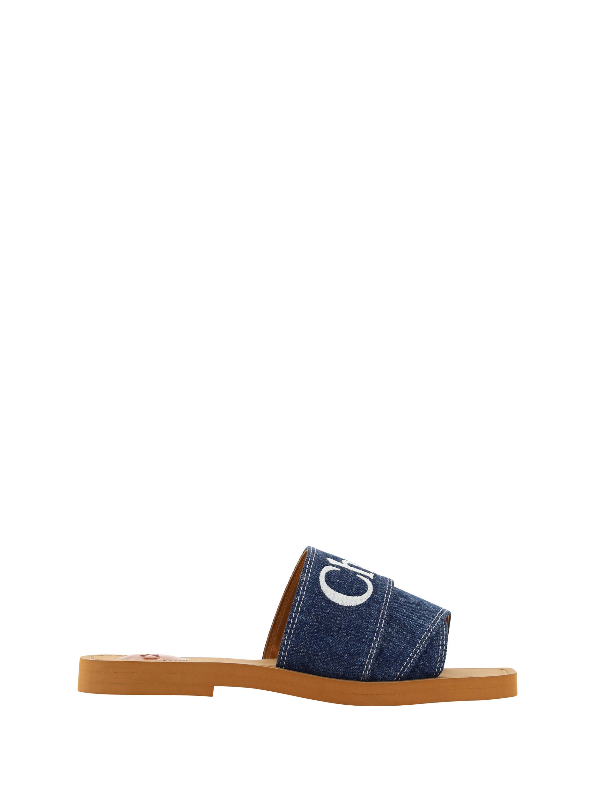 Chloé Blue Cotton Sumptuous Woody Slide Sandals In Denim