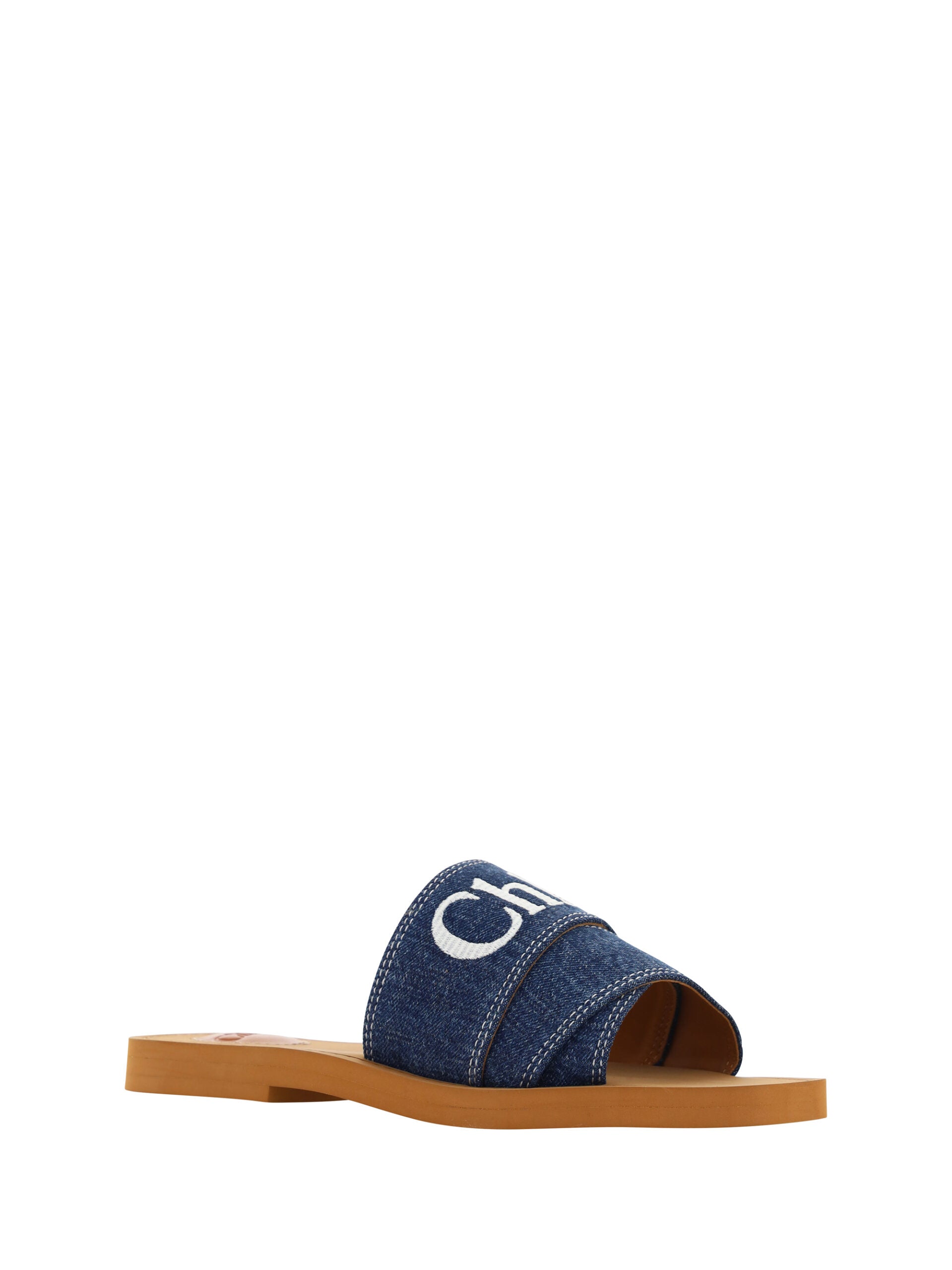 Chloé Blue Cotton Sumptuous Woody Slide Sandals In Denim