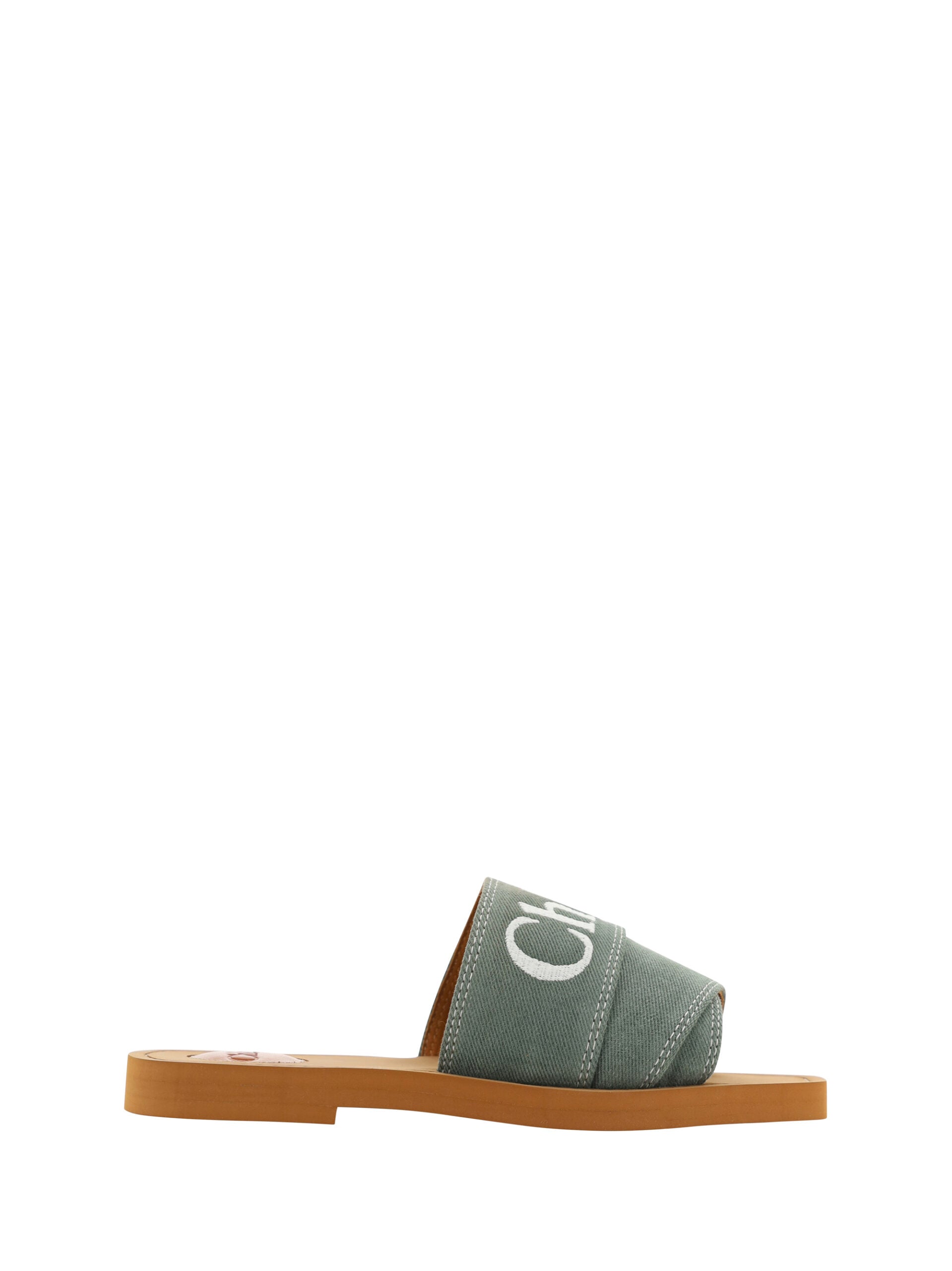 Chloé Green Cotton Elegant Forest Slides