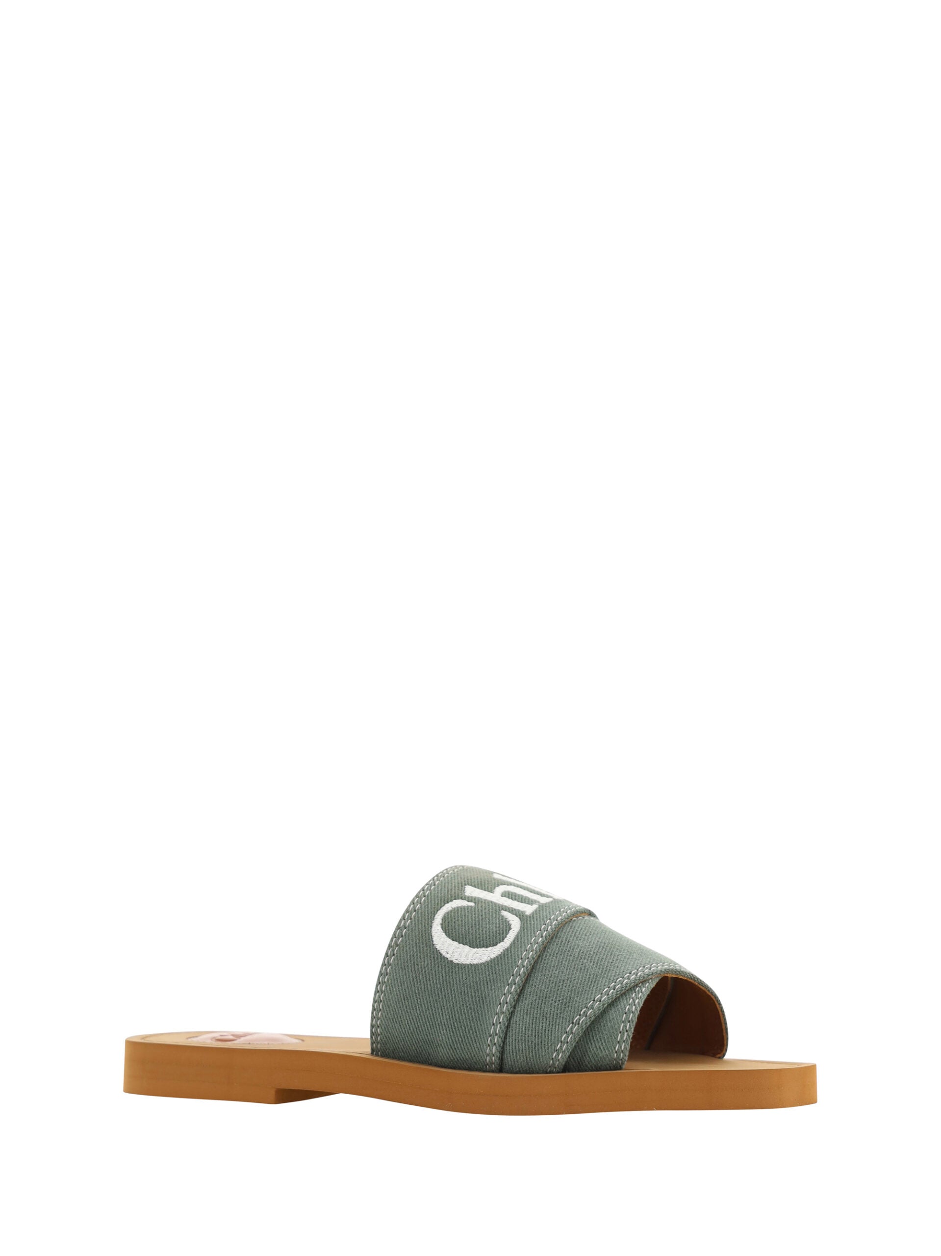 Chloé Green Cotton Elegant Forest Slides