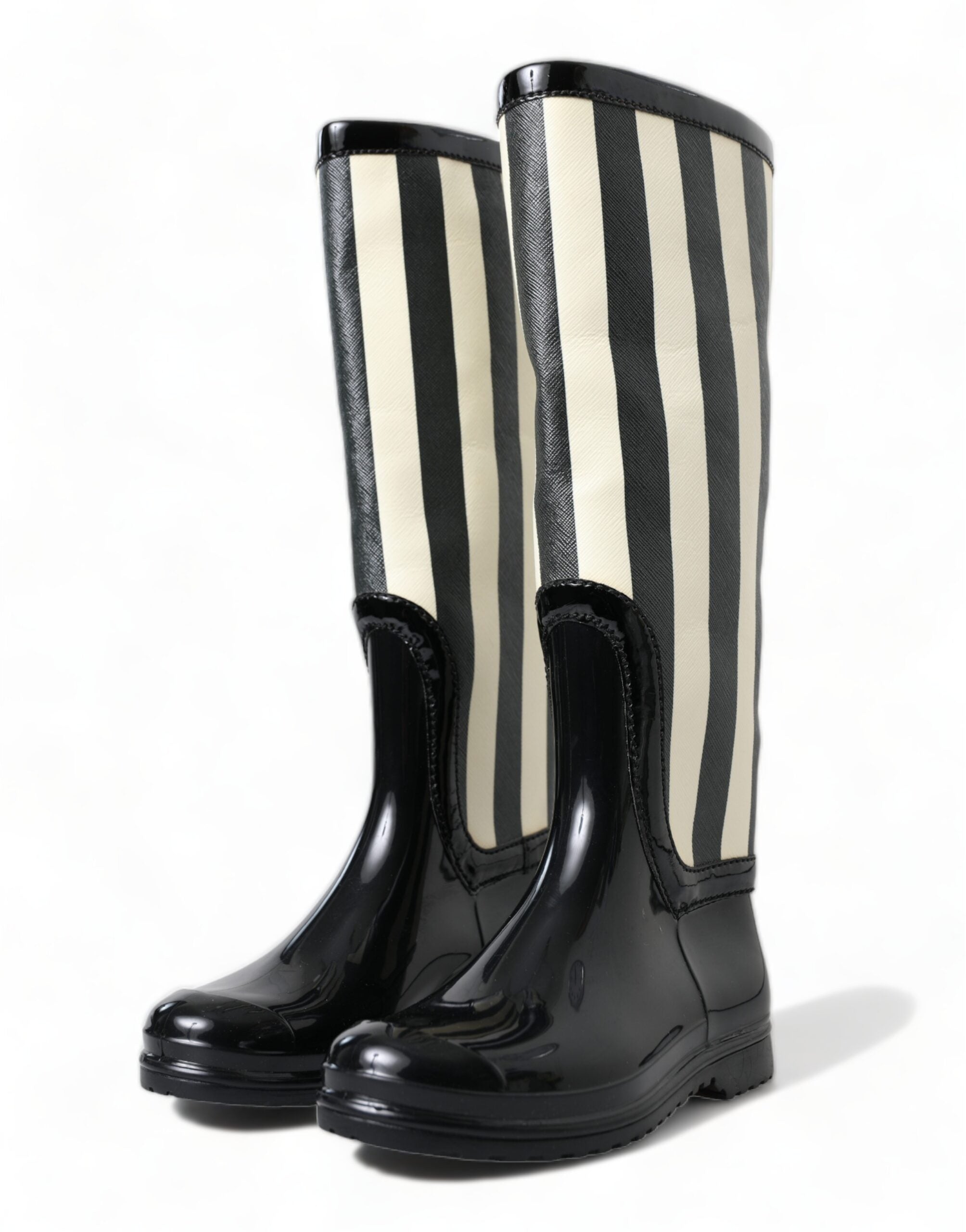 Dolce & Gabbana And Striped Knee High Black White Boots