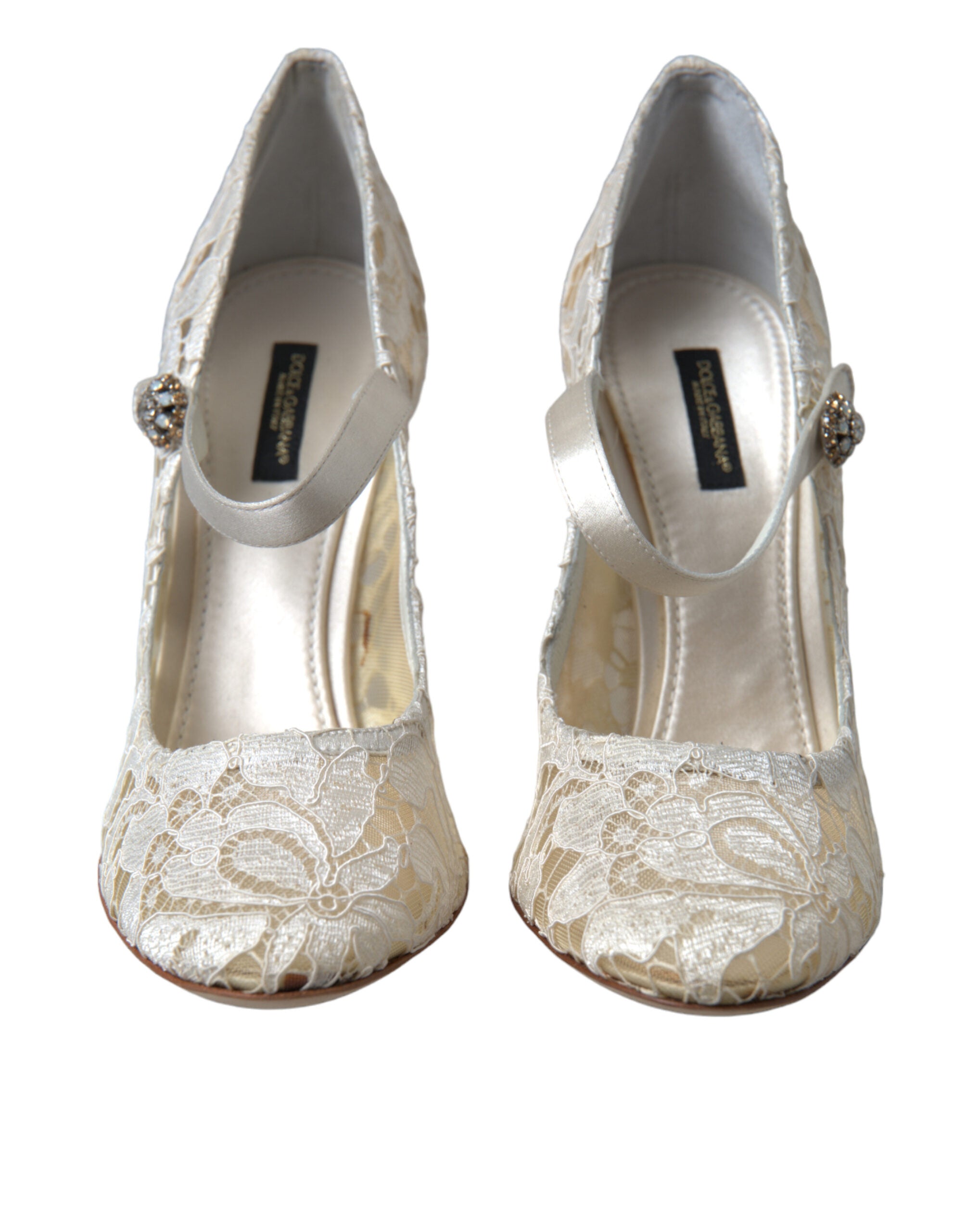 Dolce & Gabbana Chic Lace Block Cream White Heels