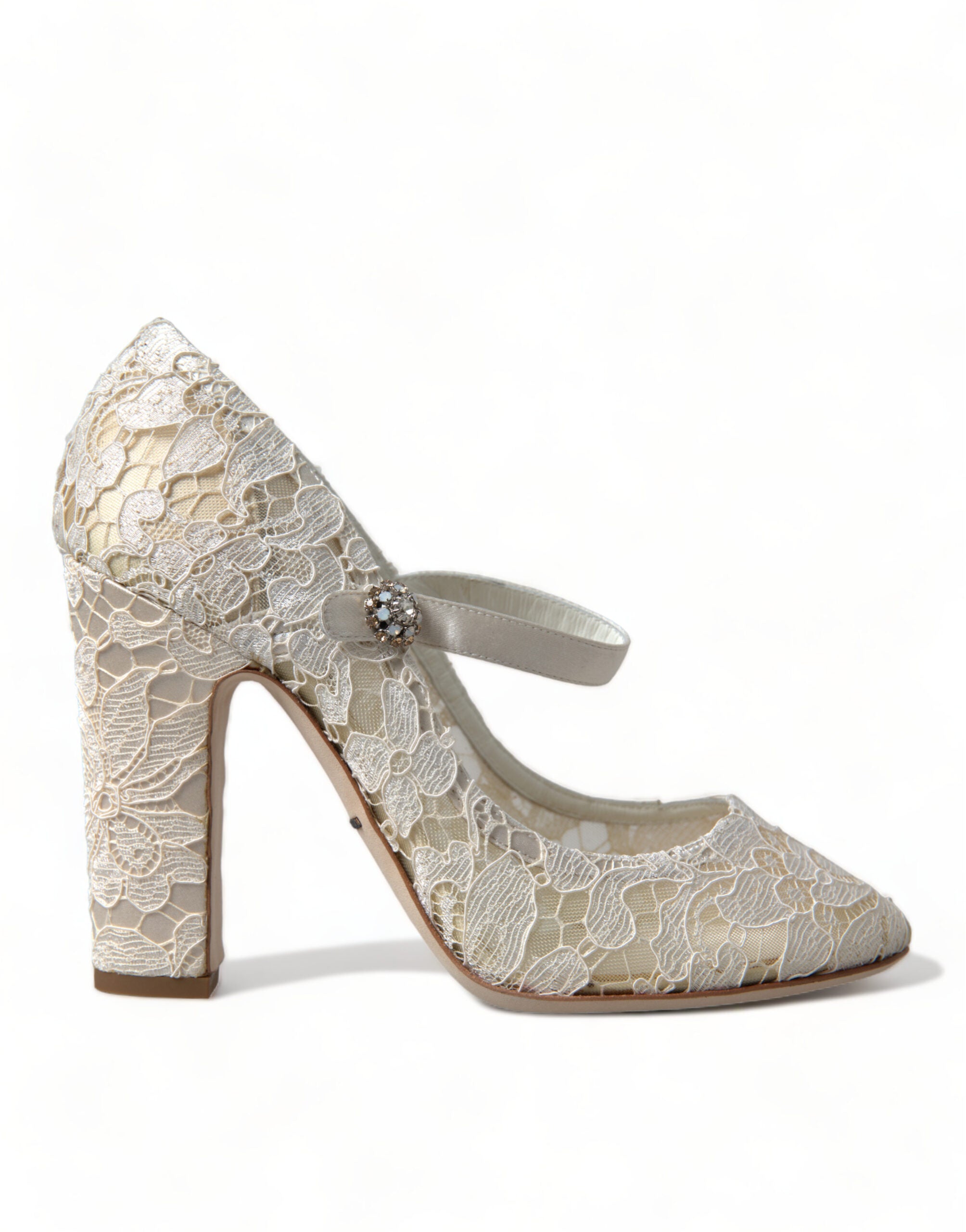 Dolce & Gabbana Chic Lace Block Cream White Heels