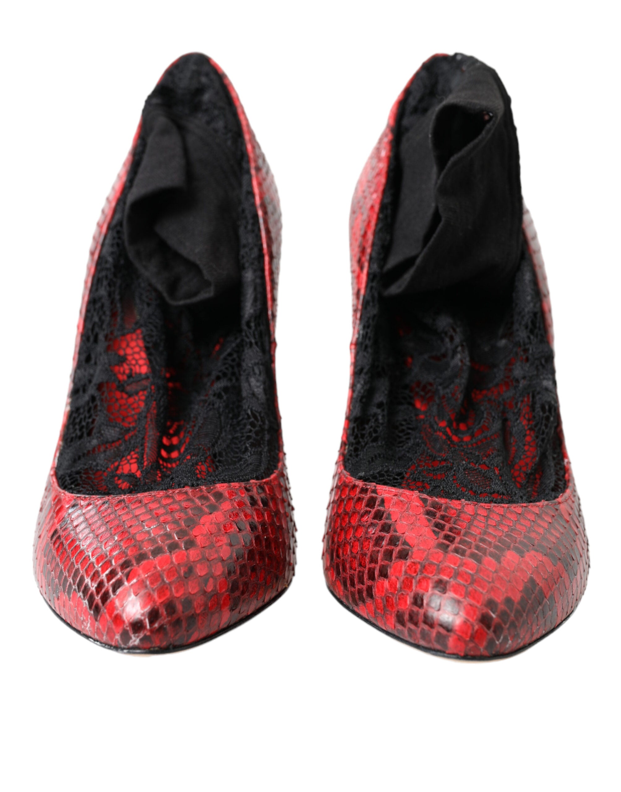 Dolce & Gabbana Almond Toe Snakeskin Pumps With Lace Red Socks