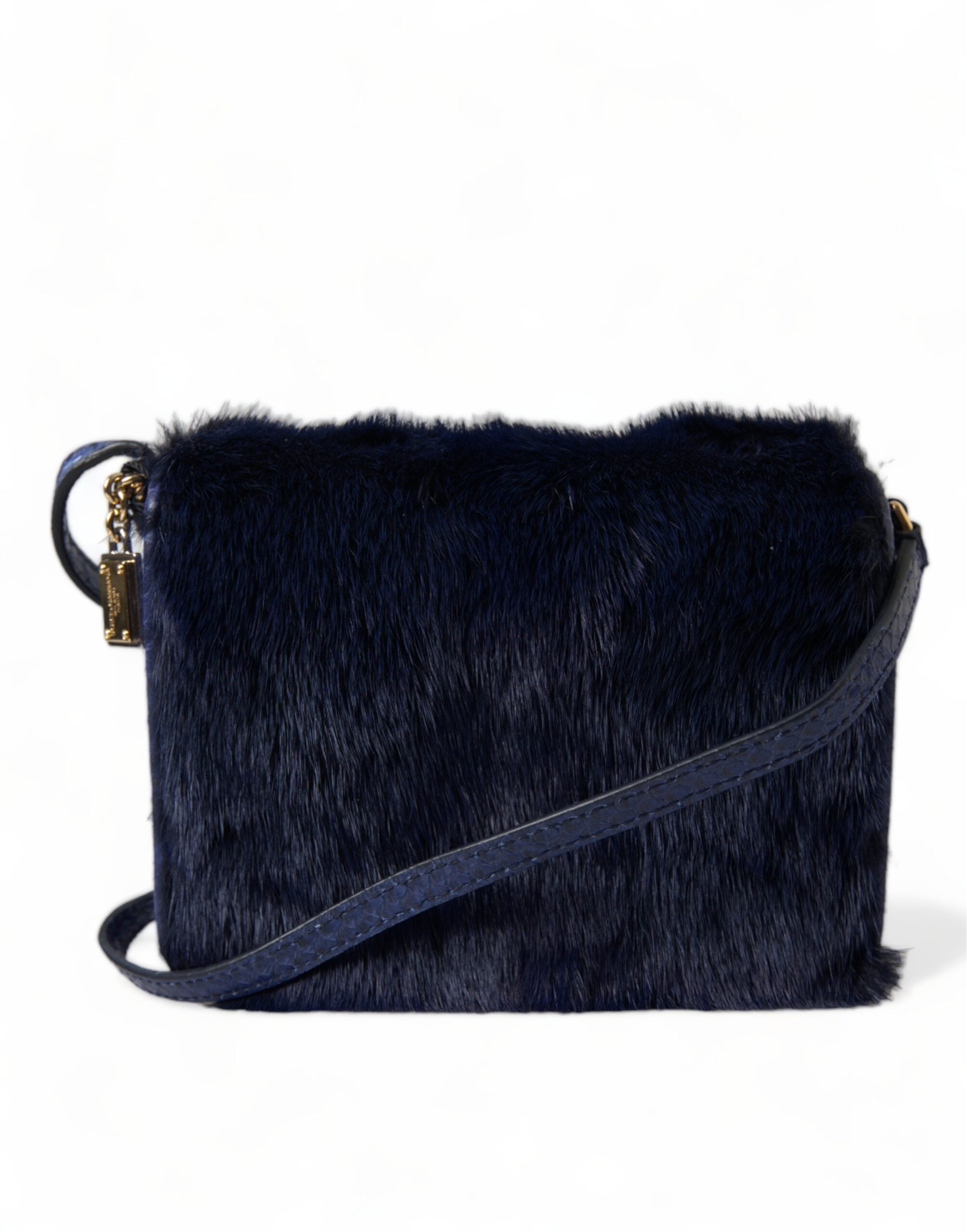 Dolce & Gabbana Exquisite Mink Fur Shoulder Blue Bag