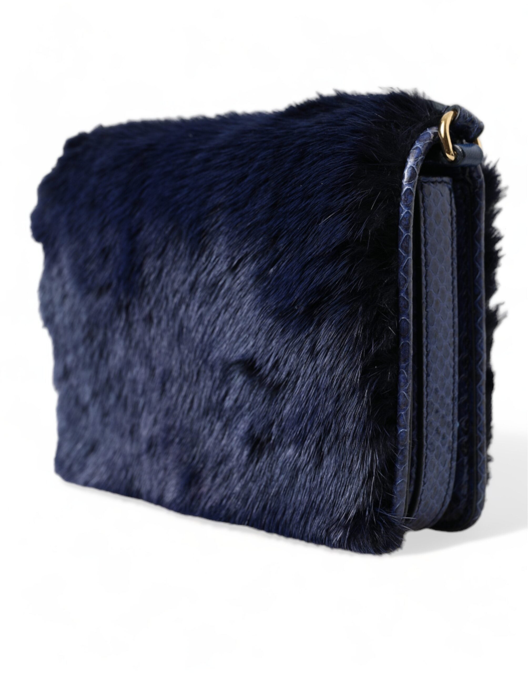 Dolce & Gabbana Exquisite Mink Fur Shoulder Blue Bag