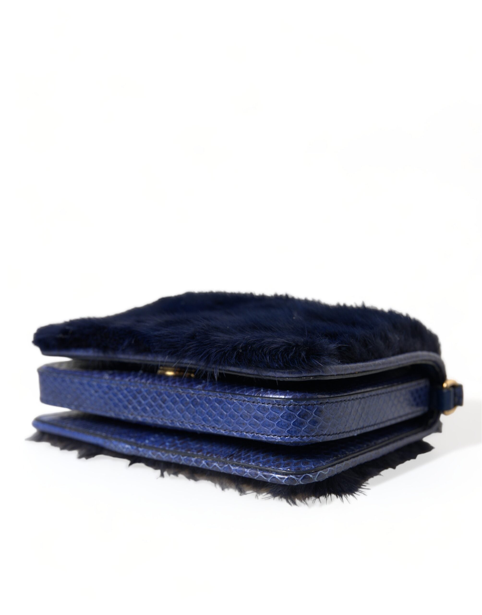 Dolce & Gabbana Exquisite Mink Fur Shoulder Blue Bag