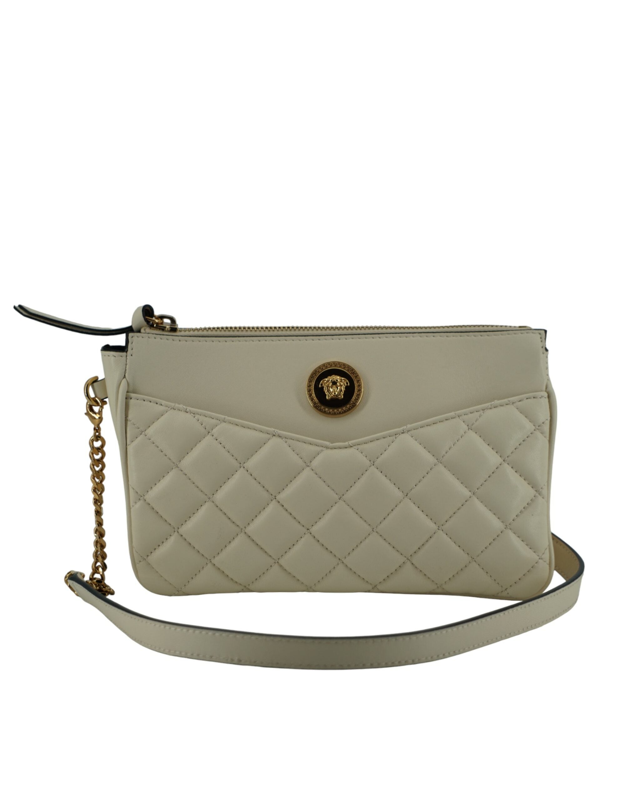 Versace Elegant Lamb Leather Crossbody White Pouch
