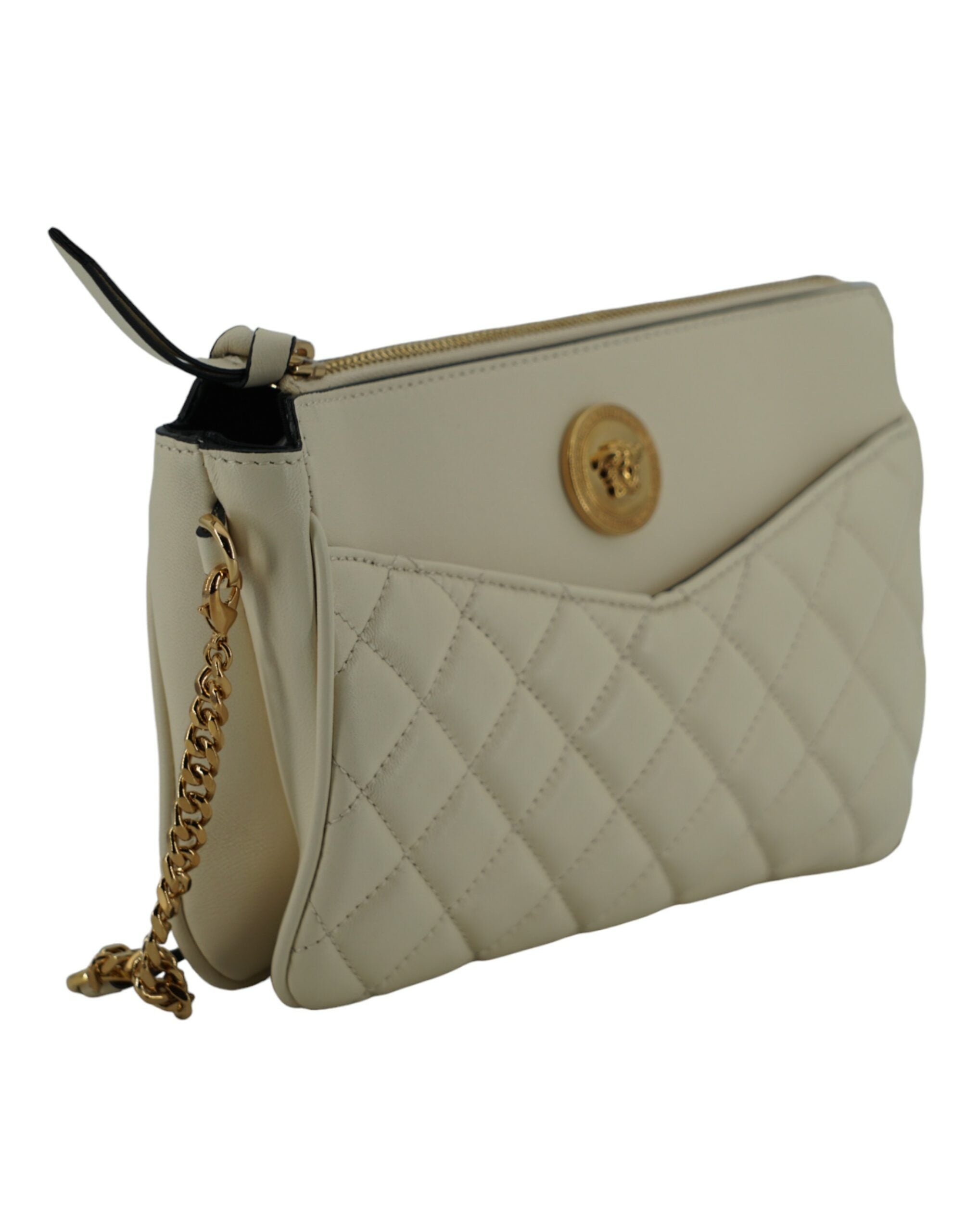 Versace Elegant Lamb Leather Crossbody White Pouch