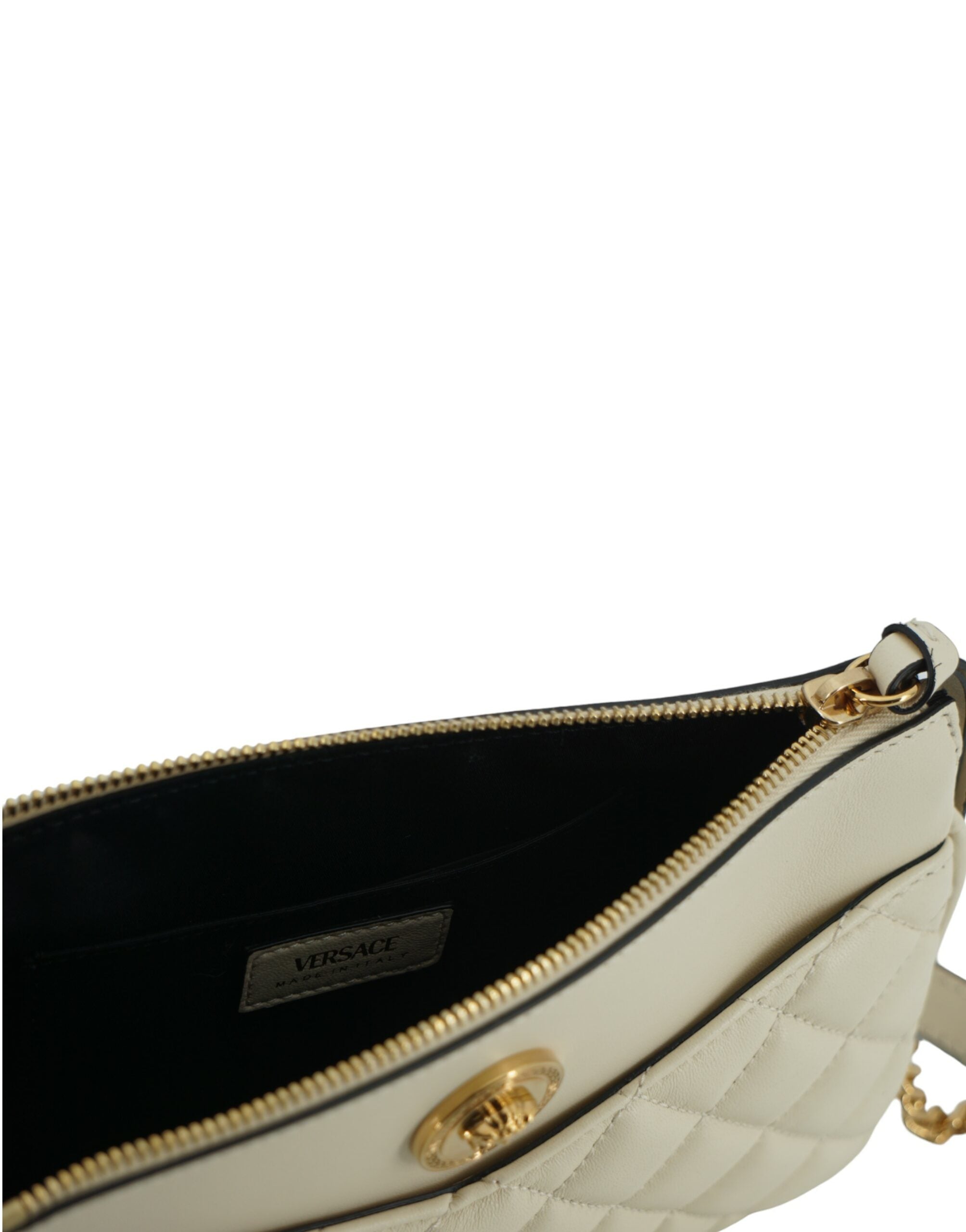 Versace Elegant Lamb Leather Crossbody White Pouch