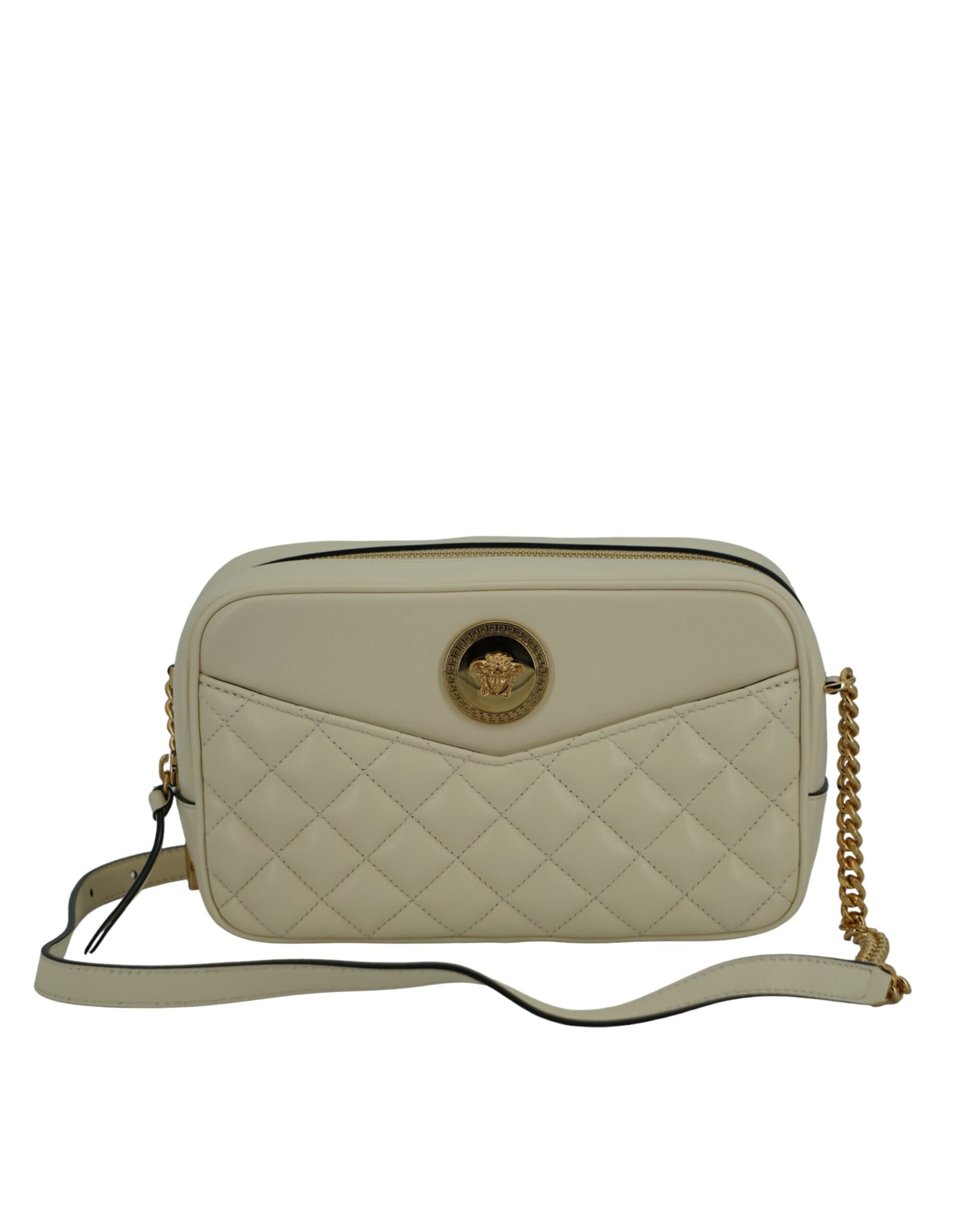 Versace Elegant Leather Camera Shoulder White Bag