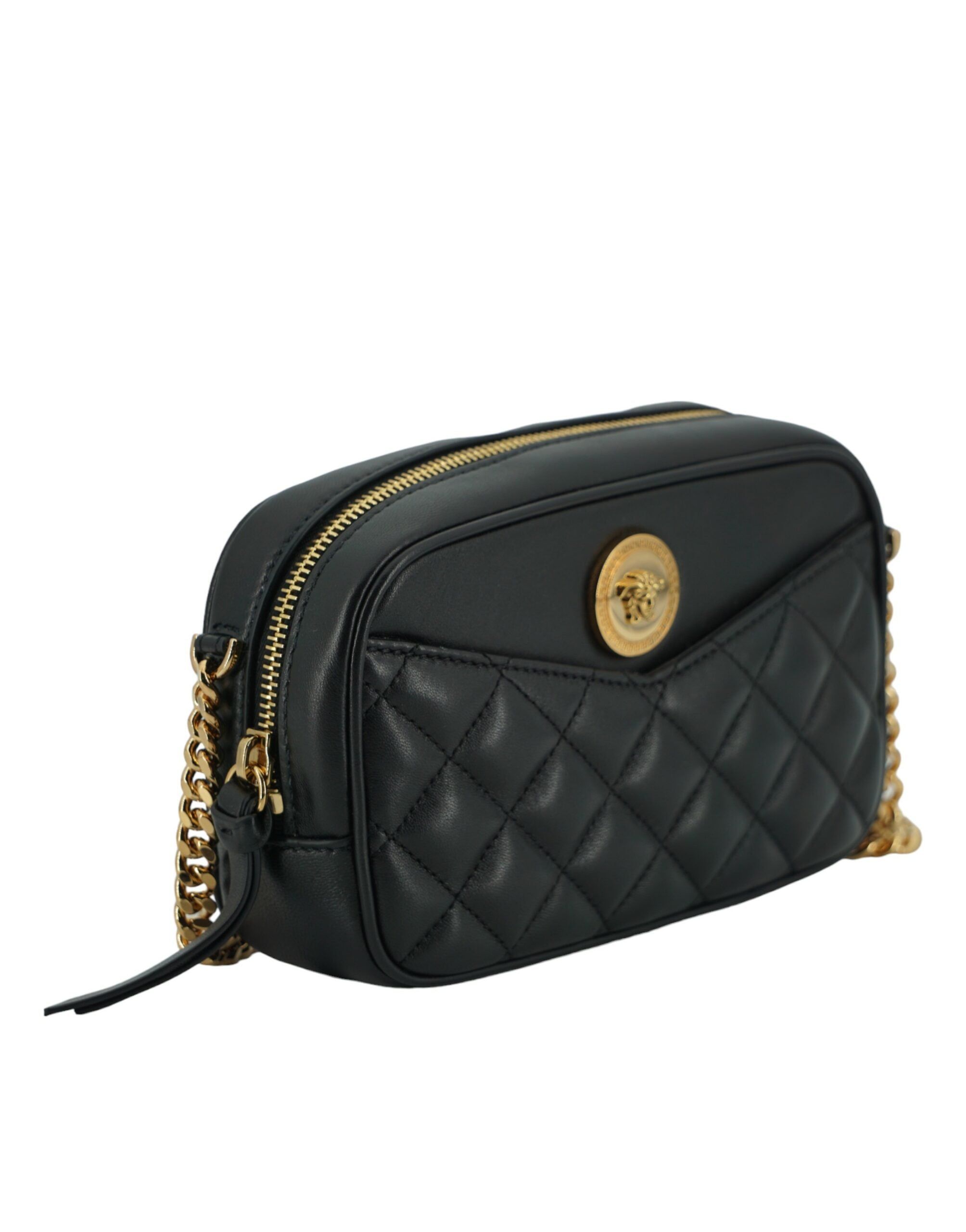 Versace Elegant Small Leather Crossbody Black Bag
