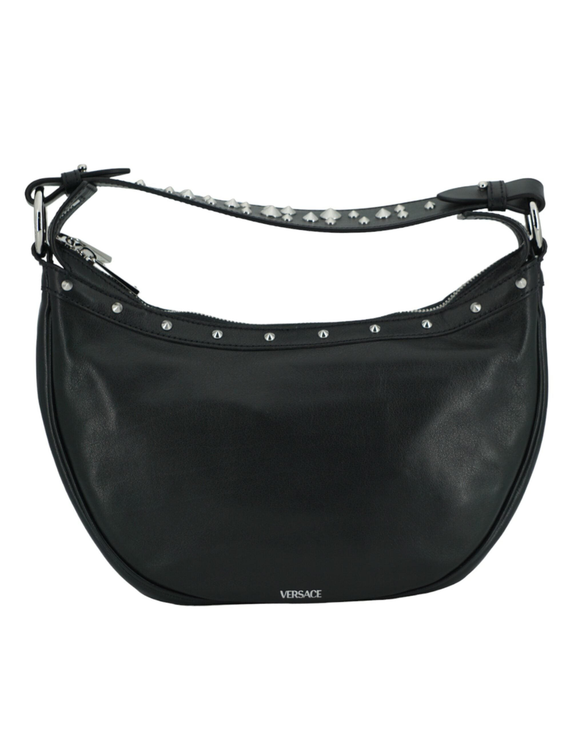 Versace Elegant Leather Hobo Shoulder Black Bag