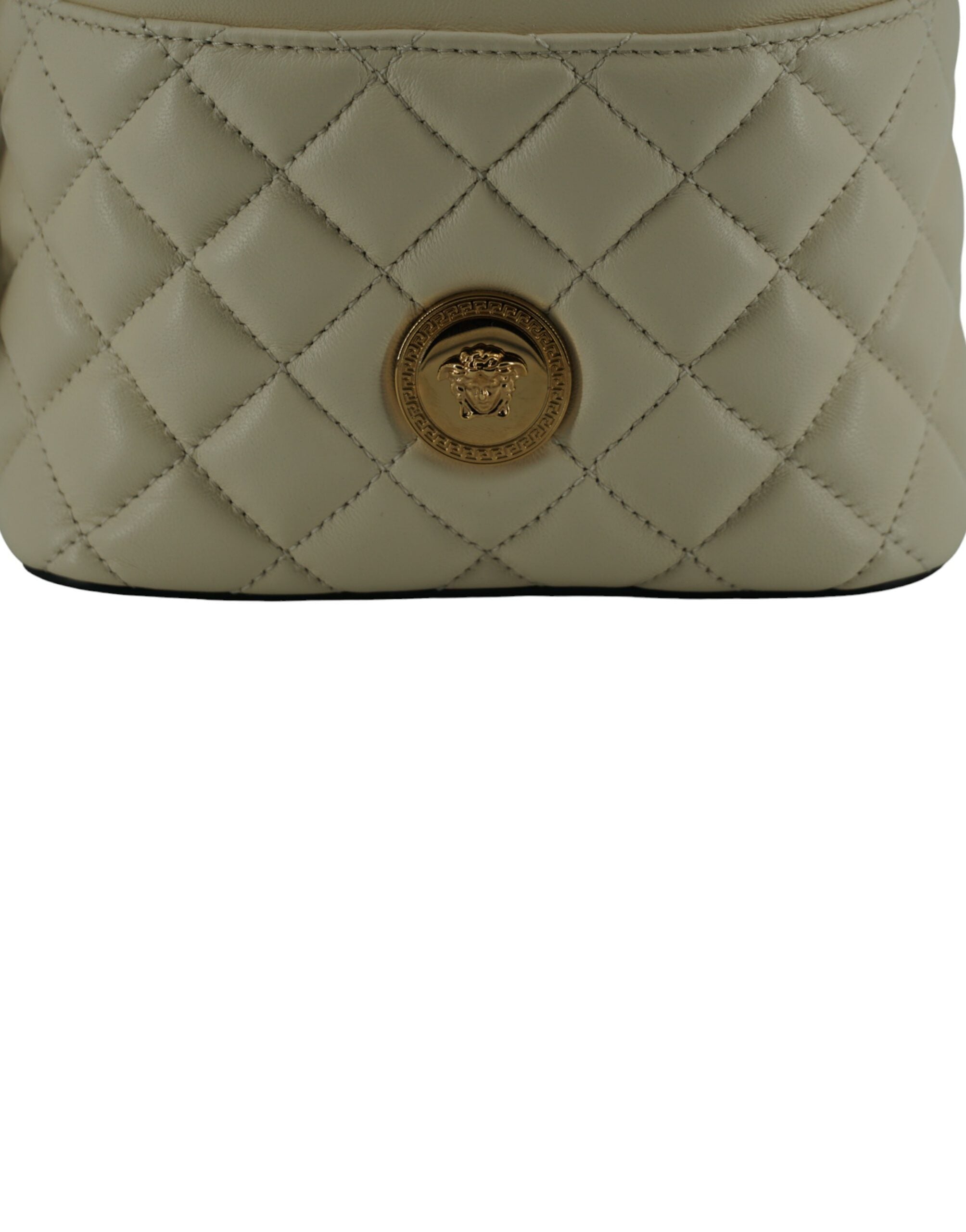 Versace Elegant Small Leather Bucket Shoulder White Bag