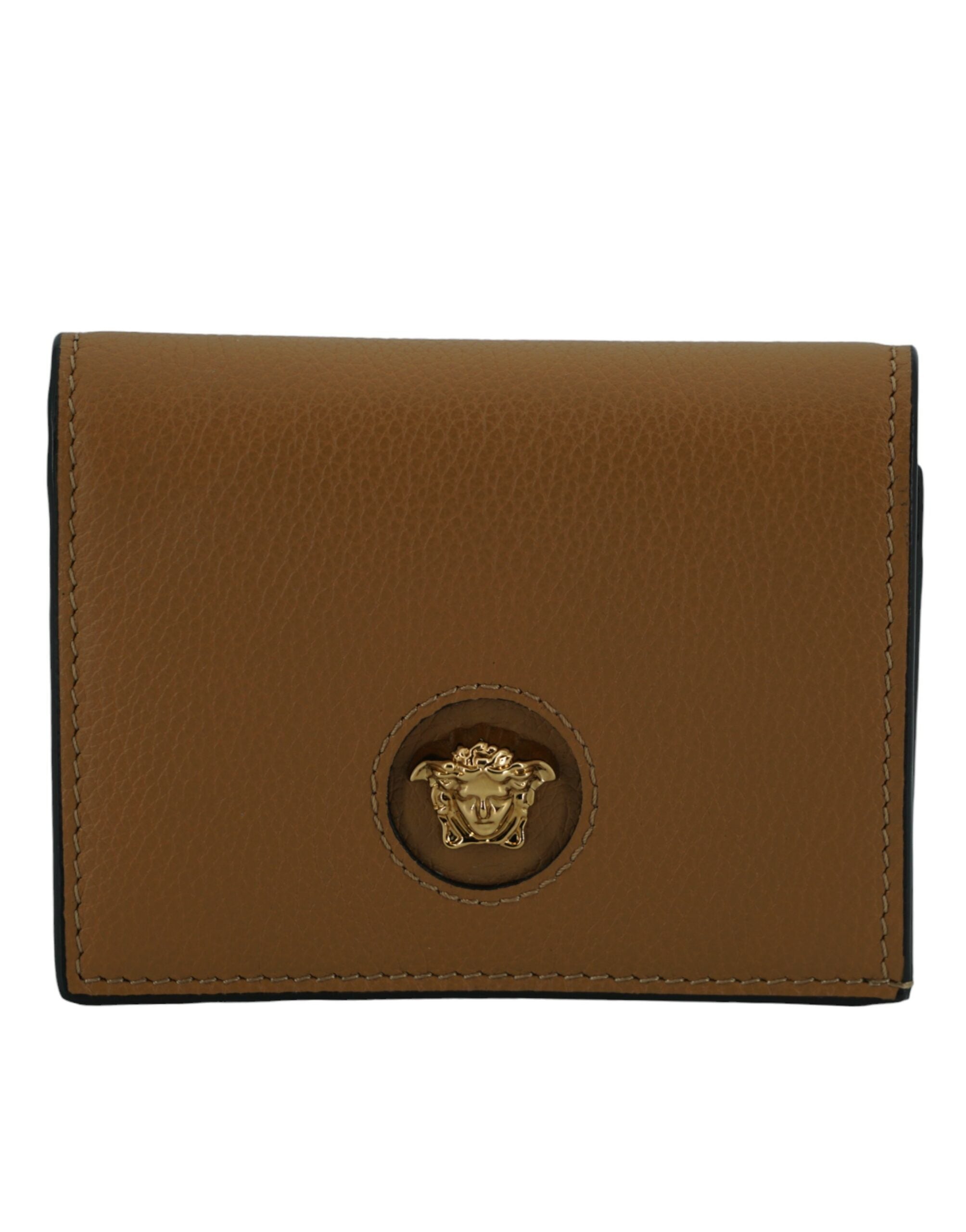 Versace Elegant Compact Leather Wallet Brown