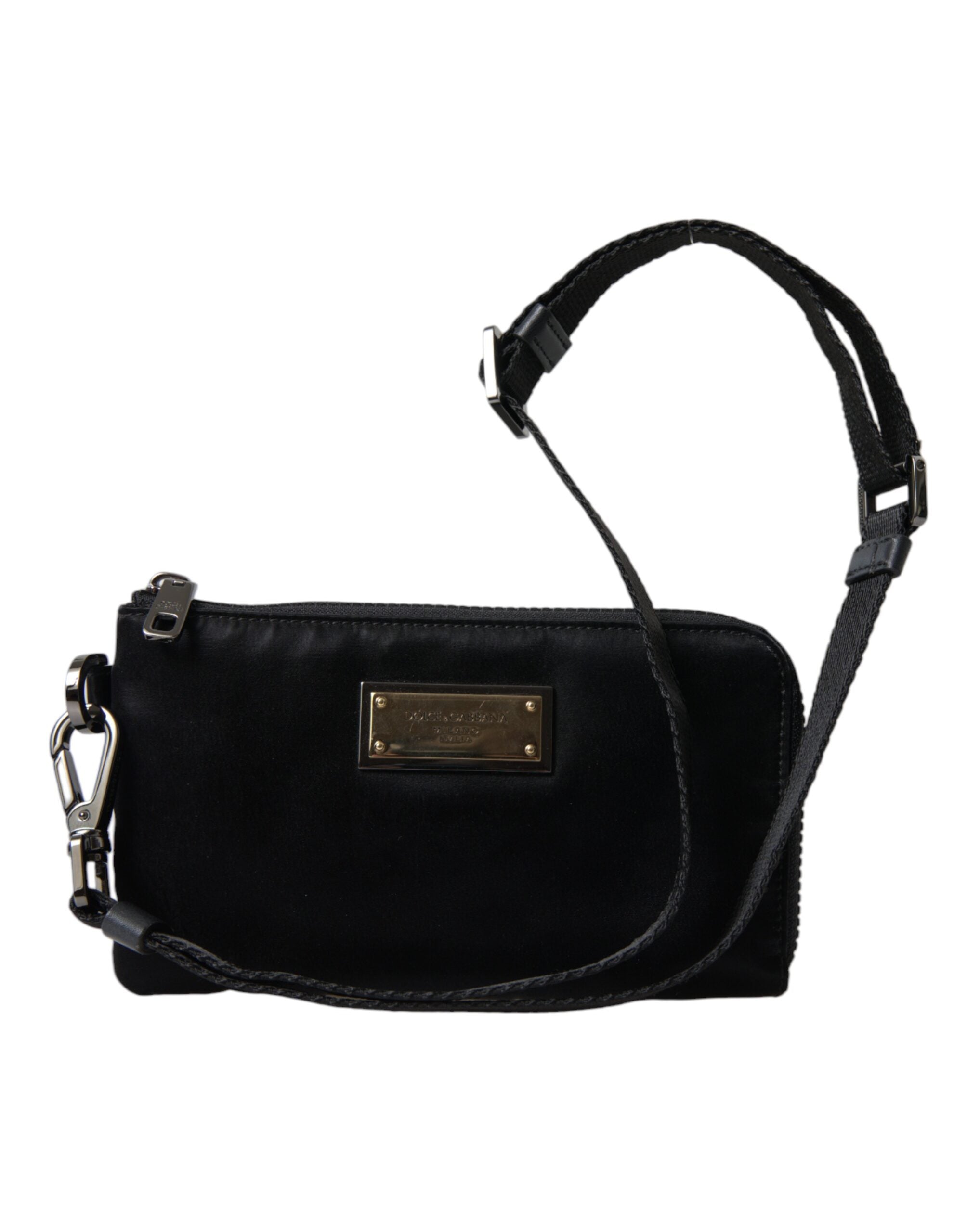Dolce & Gabbana Elegant Nylon & Leather Black Pouch