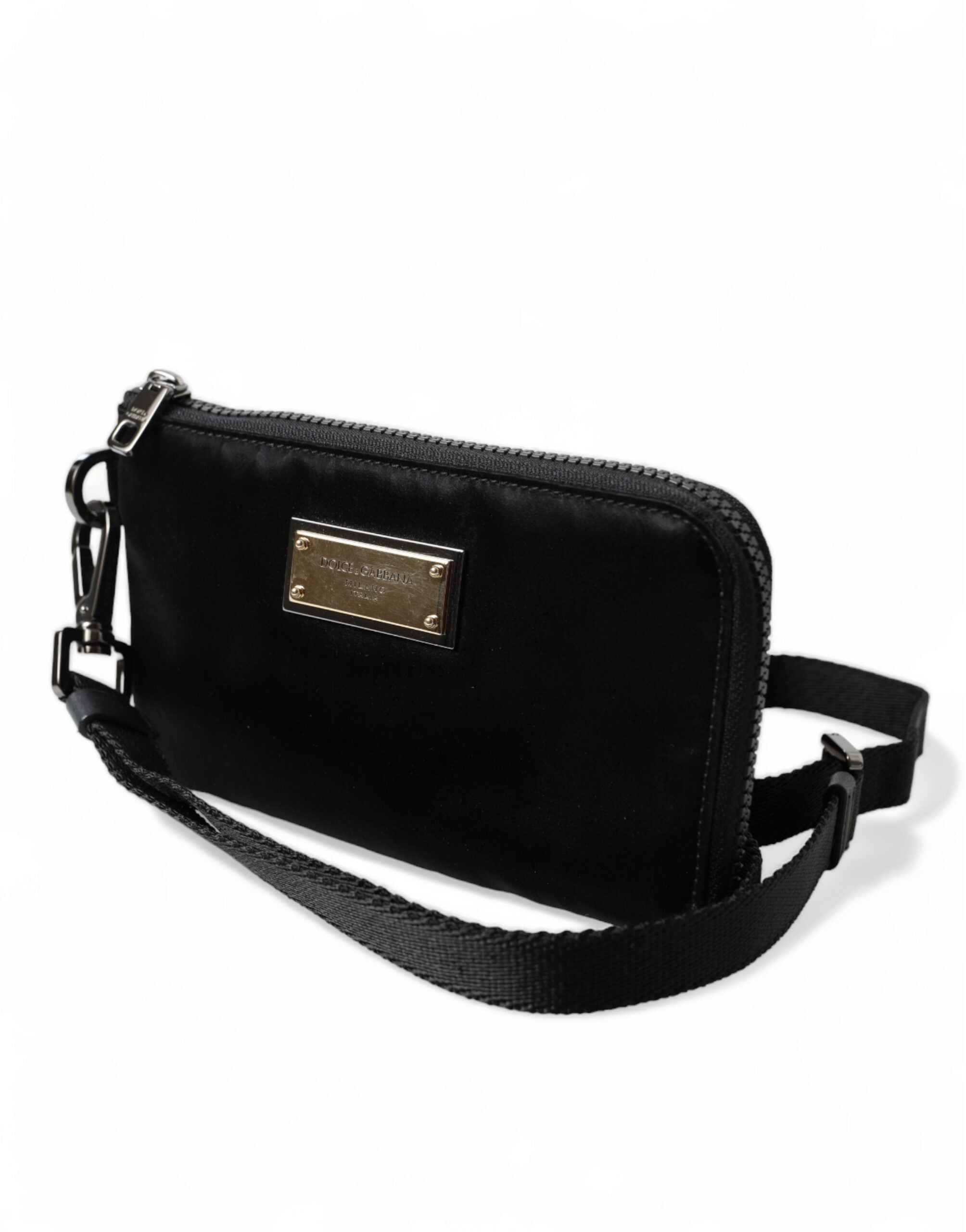 Dolce & Gabbana Elegant Nylon & Leather Black Pouch