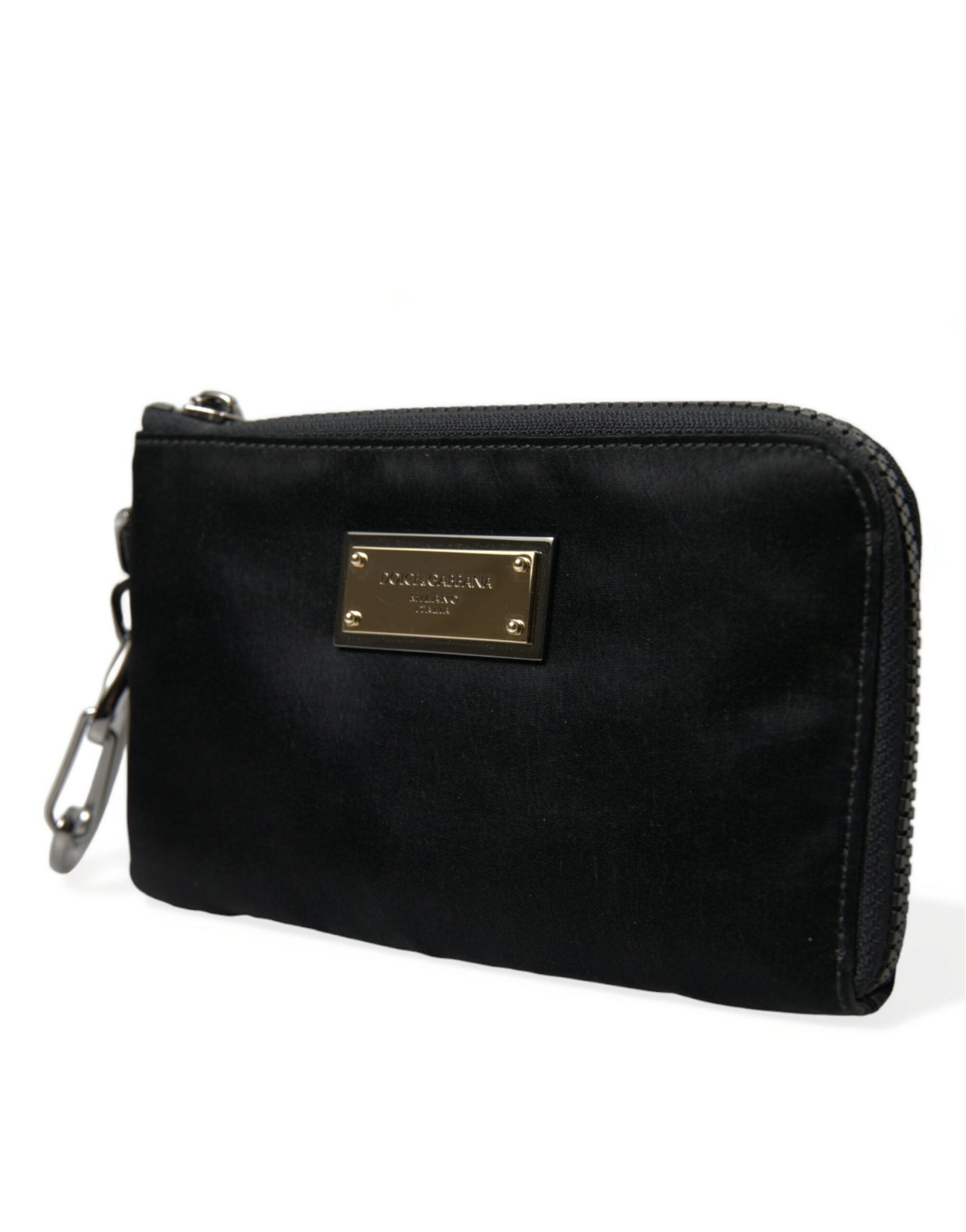Dolce & Gabbana Elite Nylon & Leather Pouch With Logo Black Detail