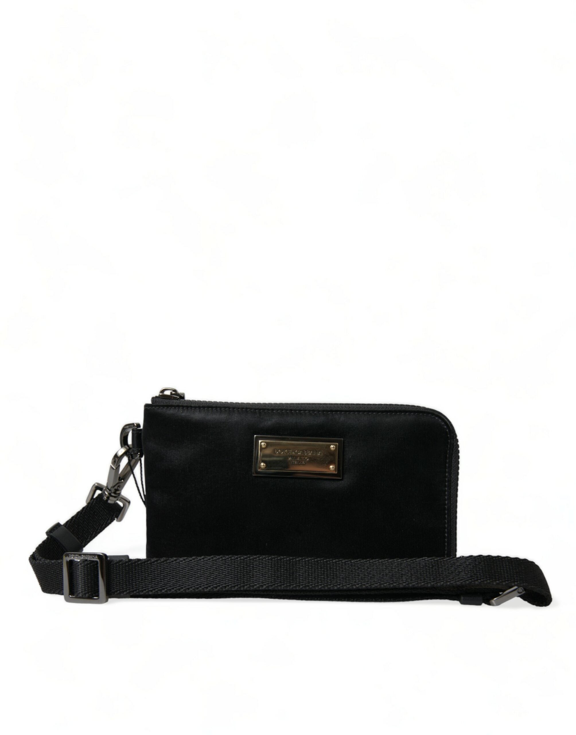 Dolce & Gabbana Elegant Nylon Leather Pouch With Black Silver Details