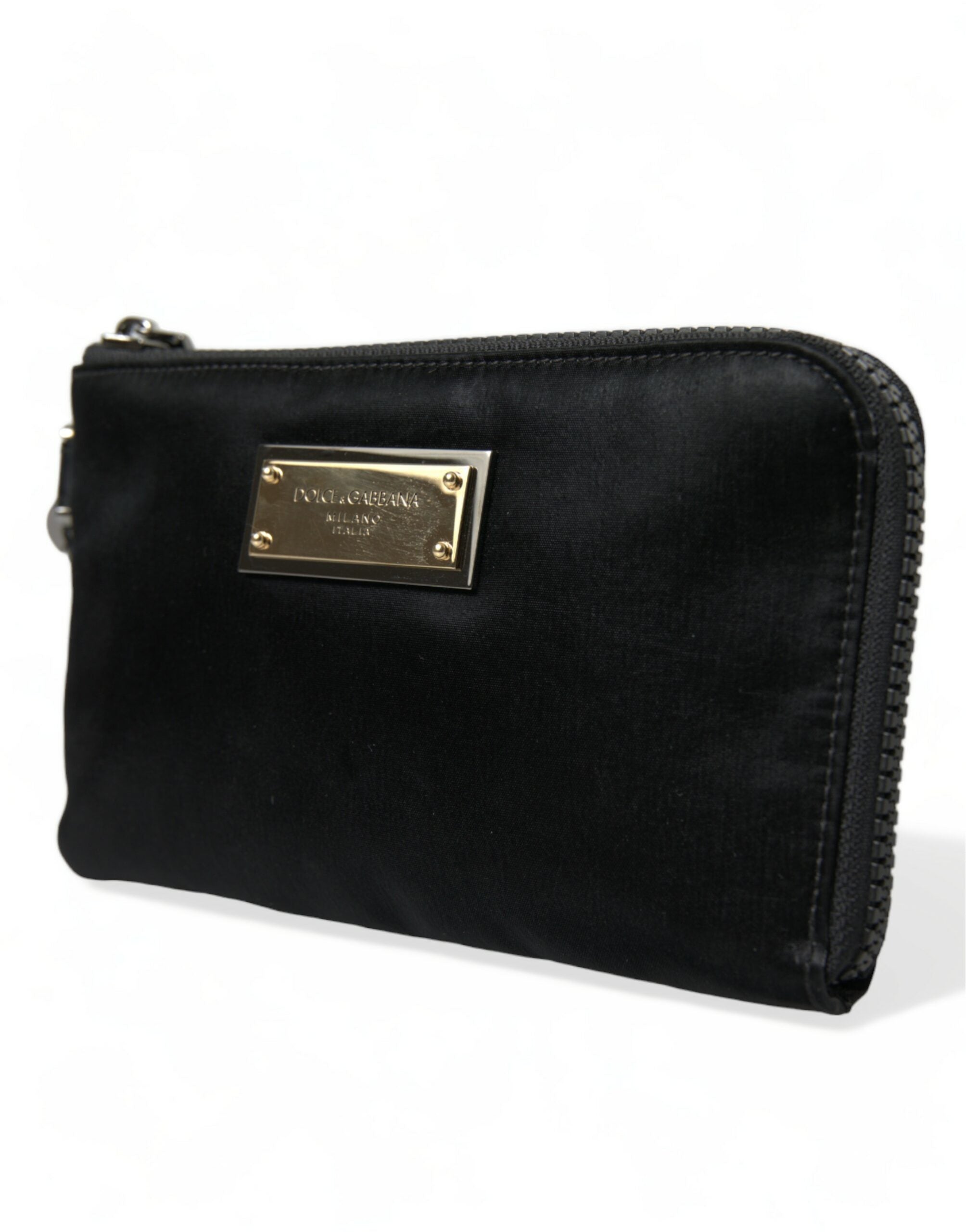 Dolce & Gabbana Elegant Nylon Leather Pouch With Black Silver Details