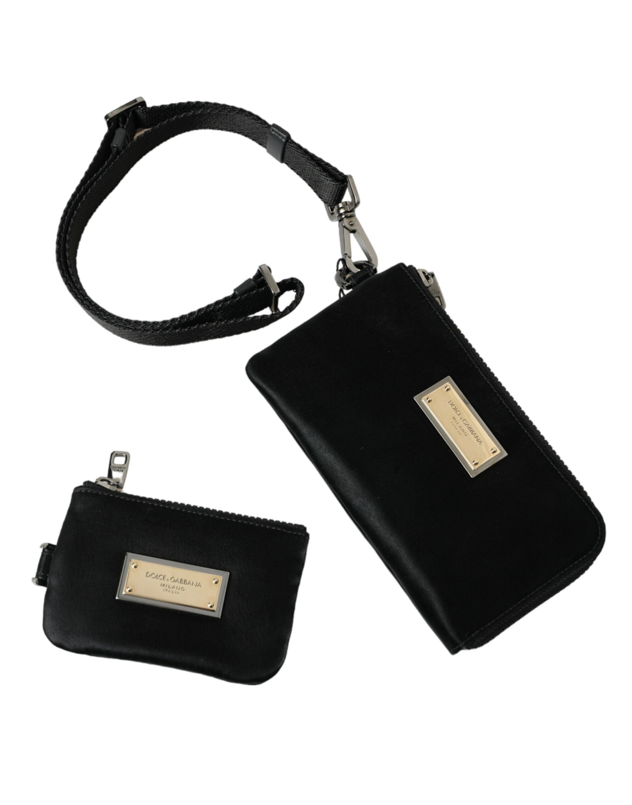 Dolce & Gabbana Elegant Nylon Leather Pouch With Black Silver Details