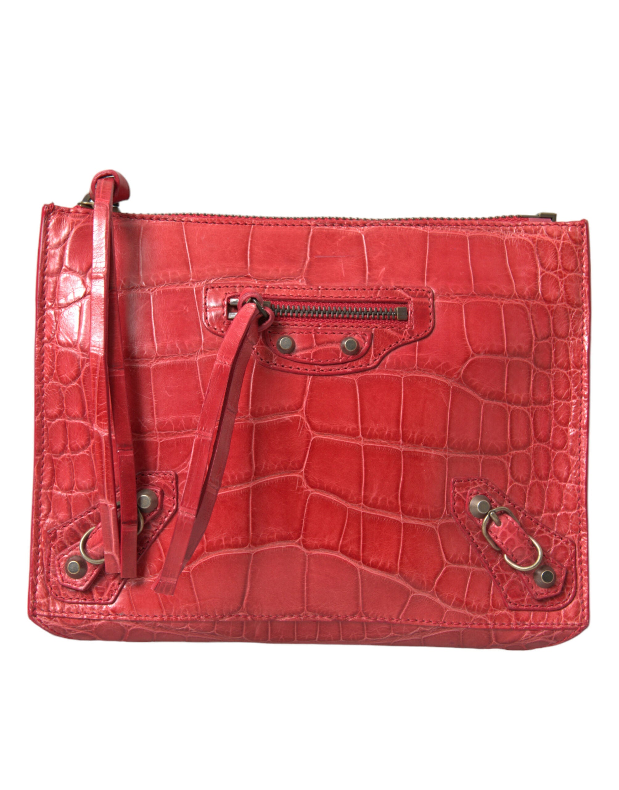 Balenciaga Exotic Alligator Leather Red Clutch