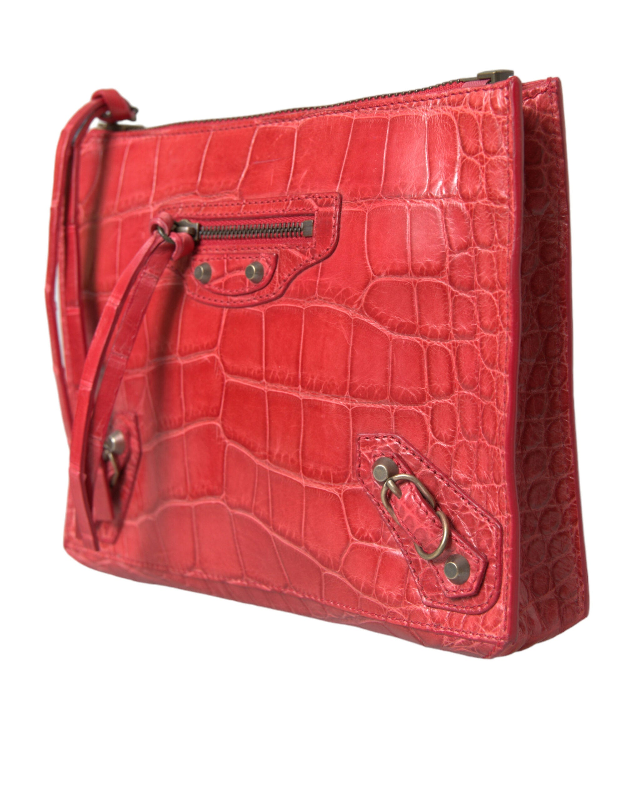 Balenciaga Exotic Alligator Leather Red Clutch