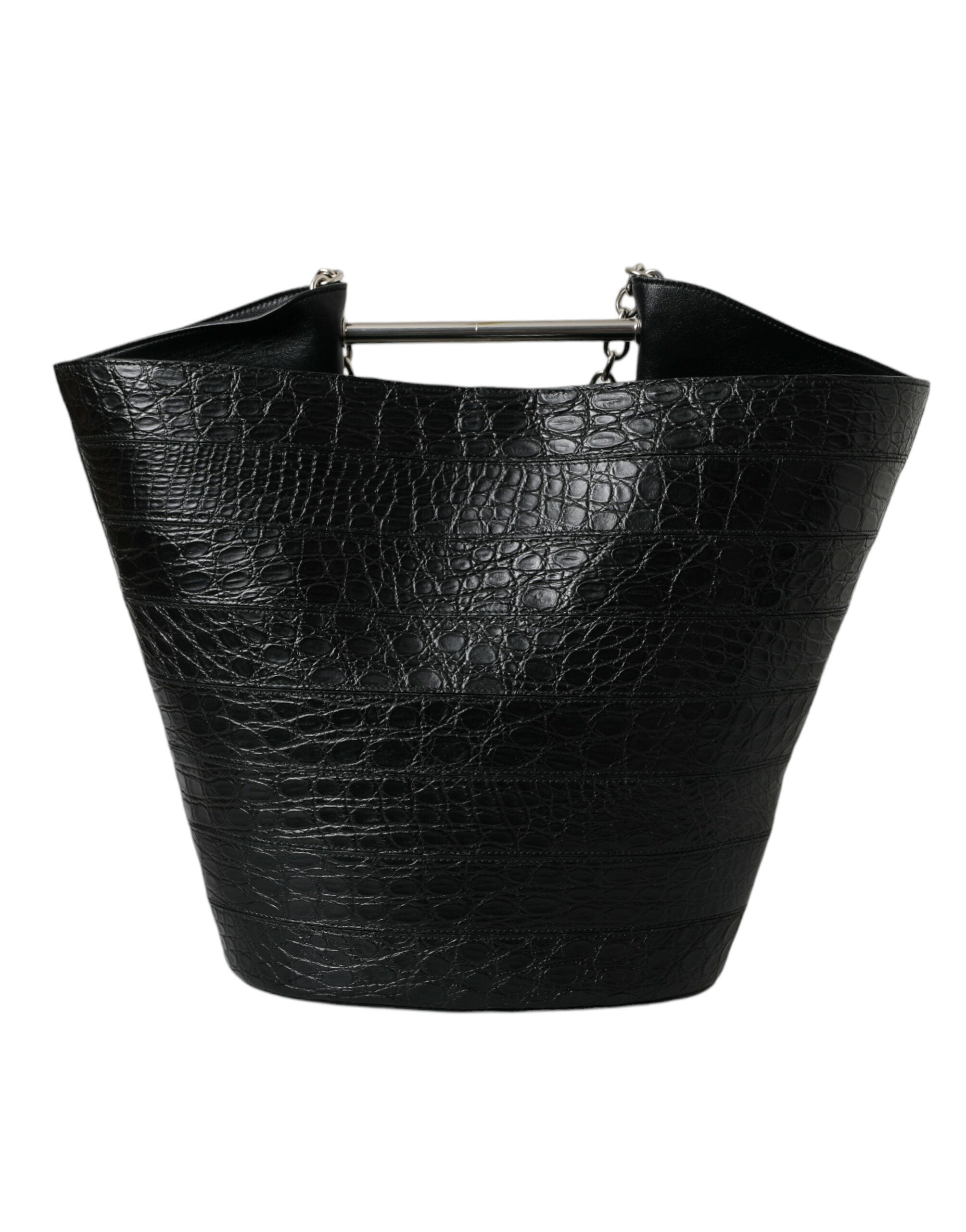 Balenciaga Elegant Crocodile Leather Maxi Bucket Black Bag
