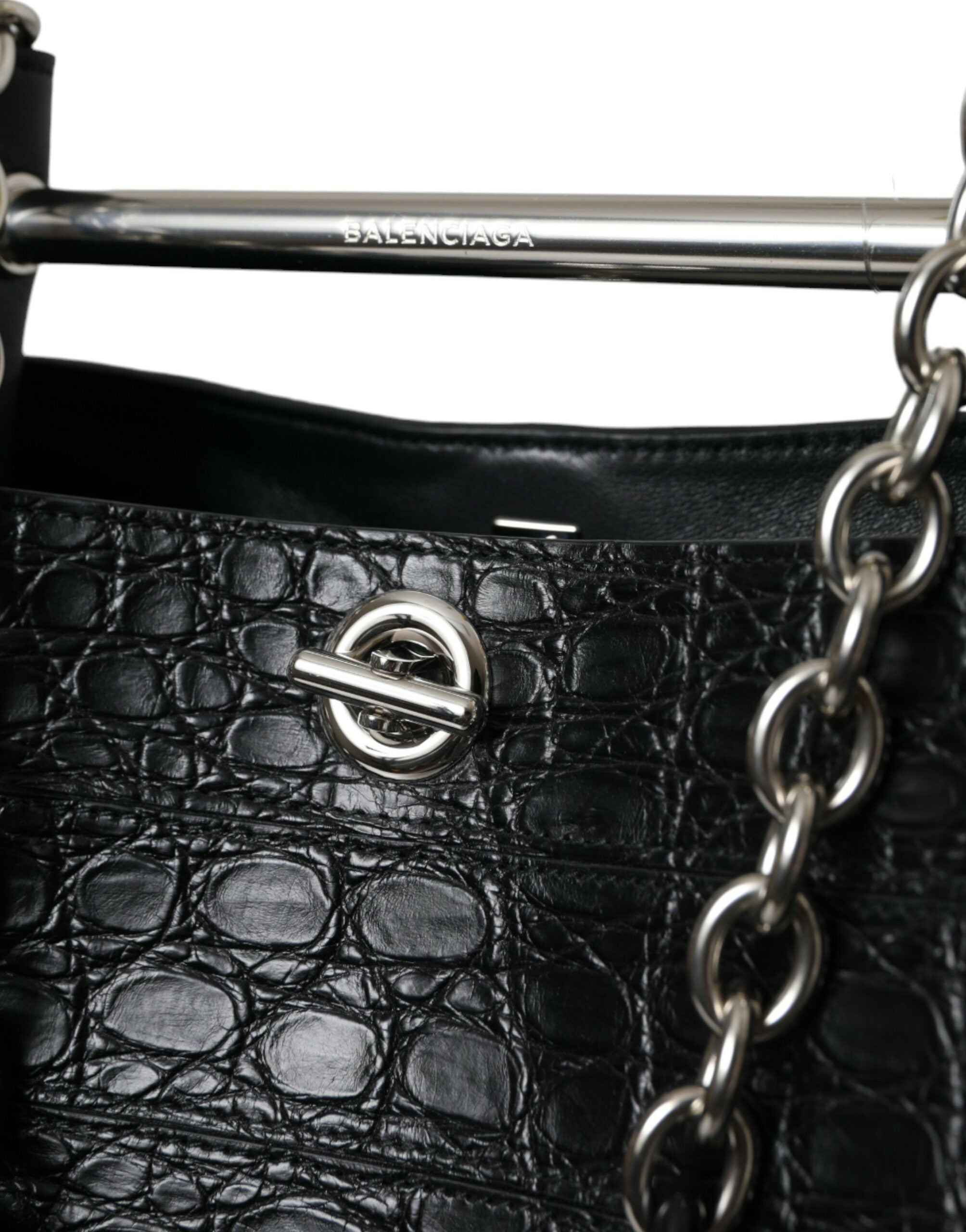 Balenciaga Elegant Crocodile Leather Maxi Bucket Black Bag