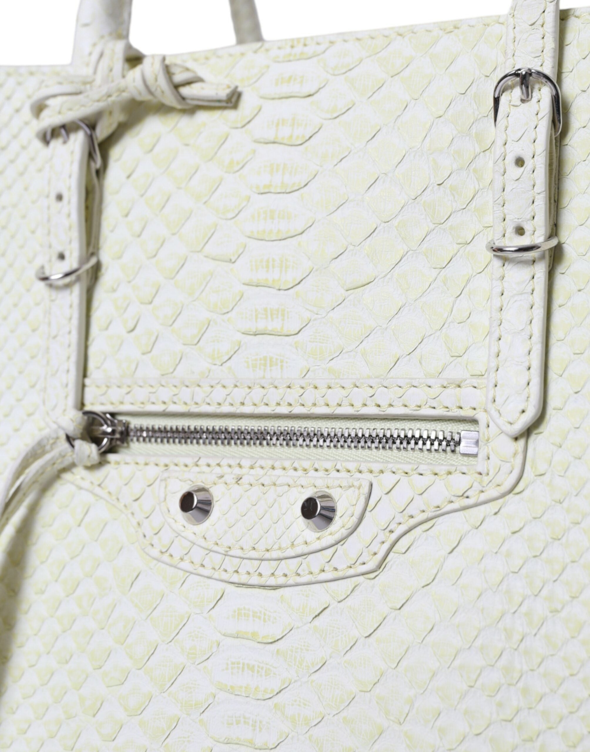 Balenciaga Chic Python Leather White Yellow Tote