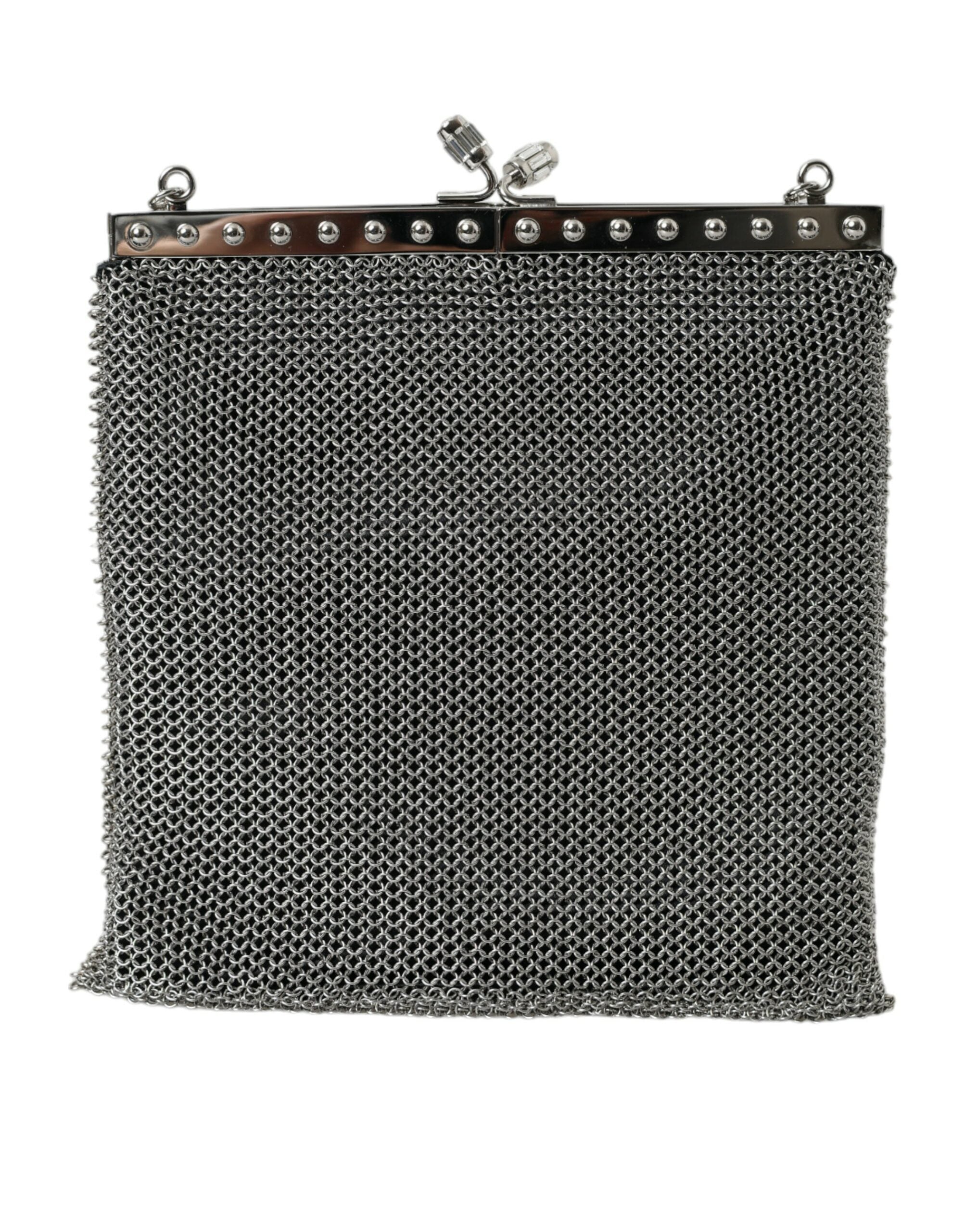 Prada Elegant Mesh Shoulder Evening Silver Bag