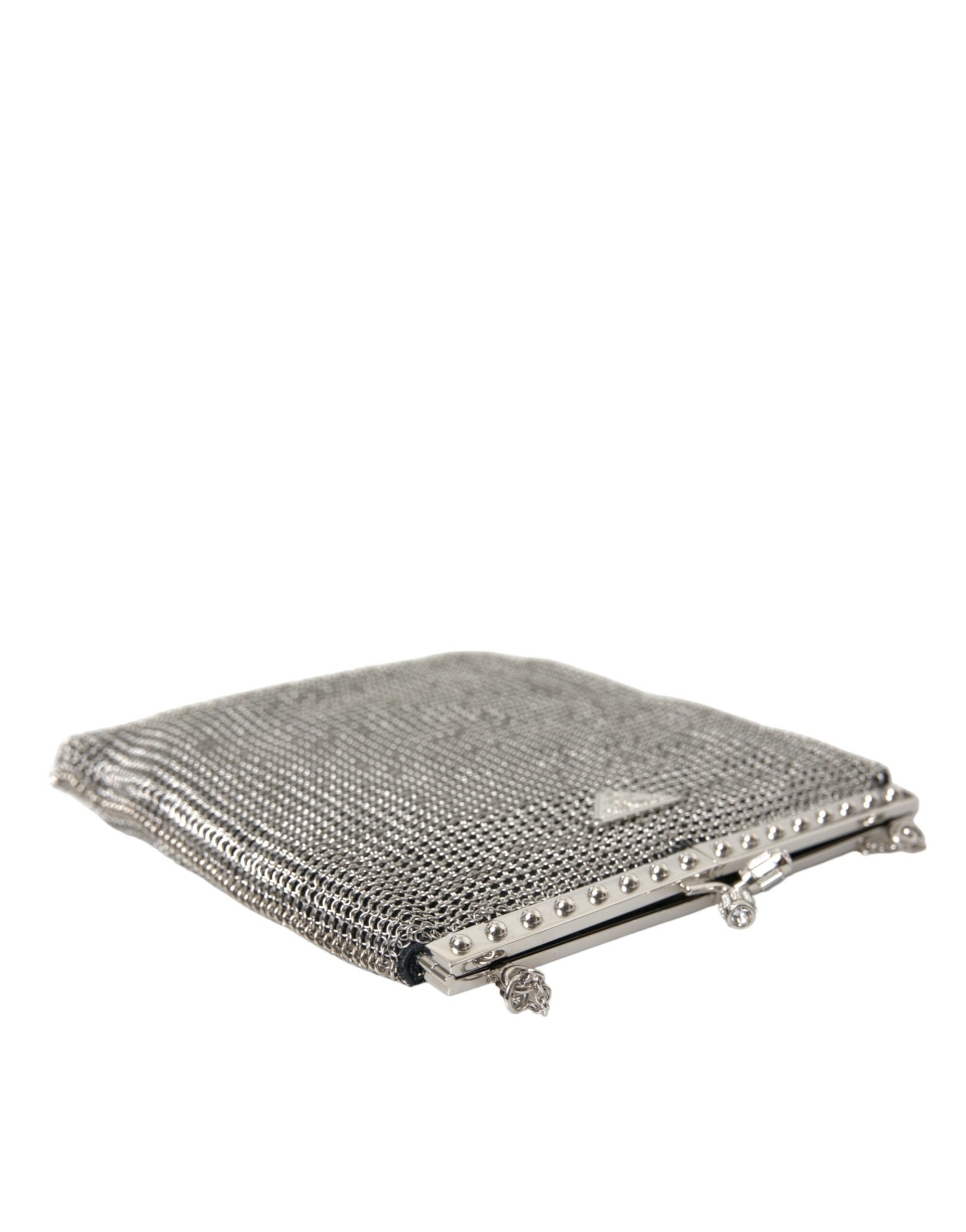 Prada Elegant Mesh Shoulder Evening Silver Bag