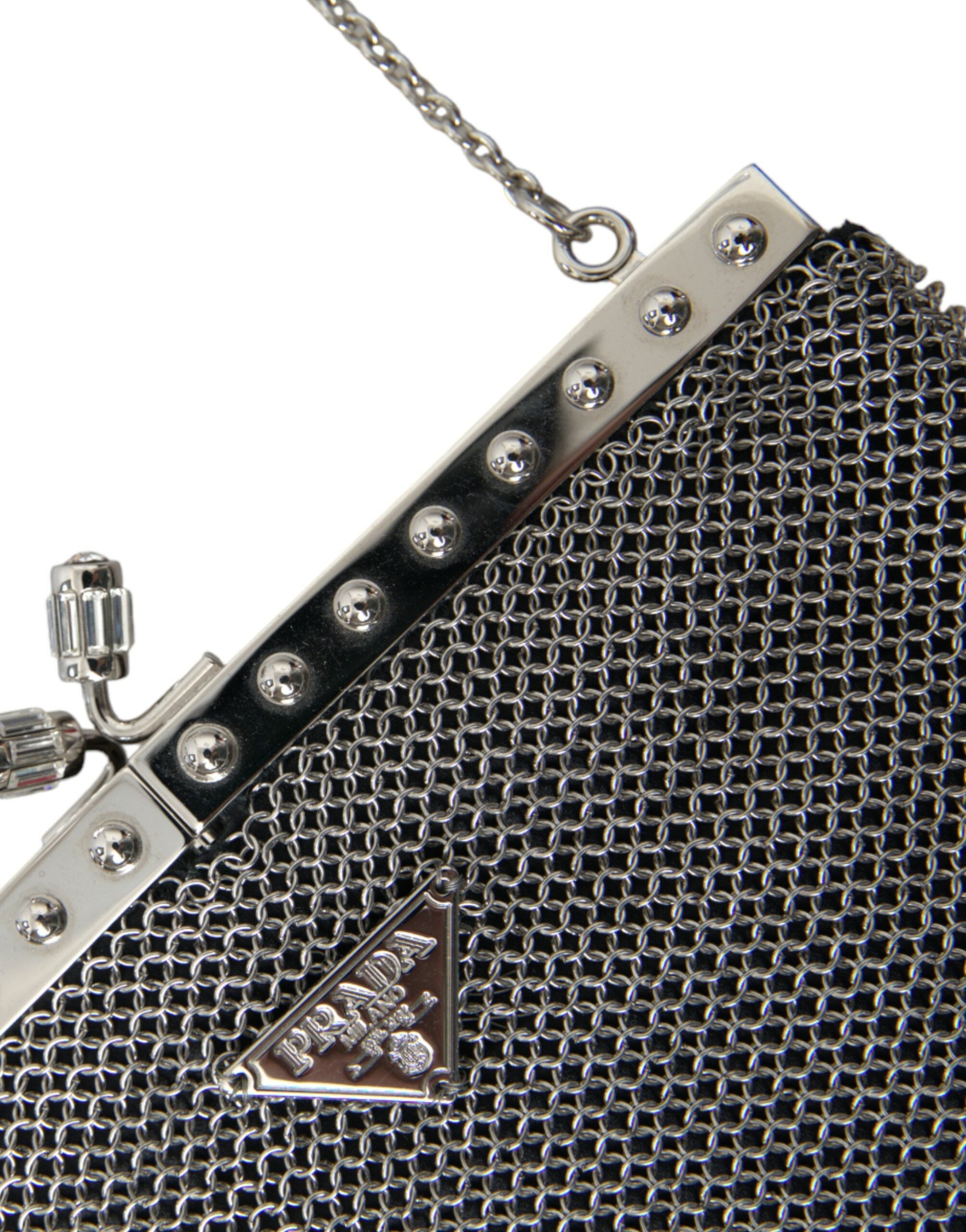 Prada Elegant Mesh Shoulder Evening Silver Bag