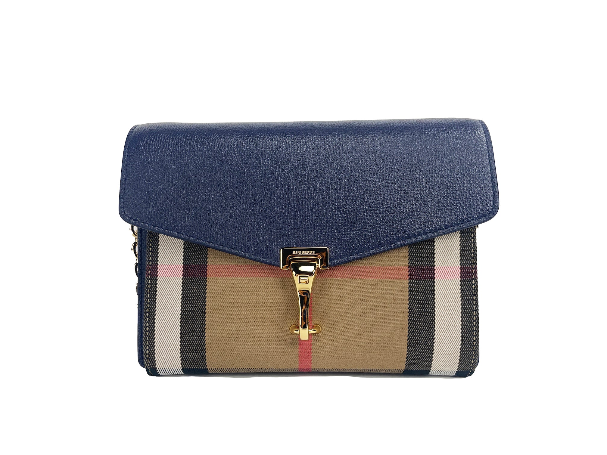Burberry Macken Small Regency House Check Leather Crossbody Blue Bag