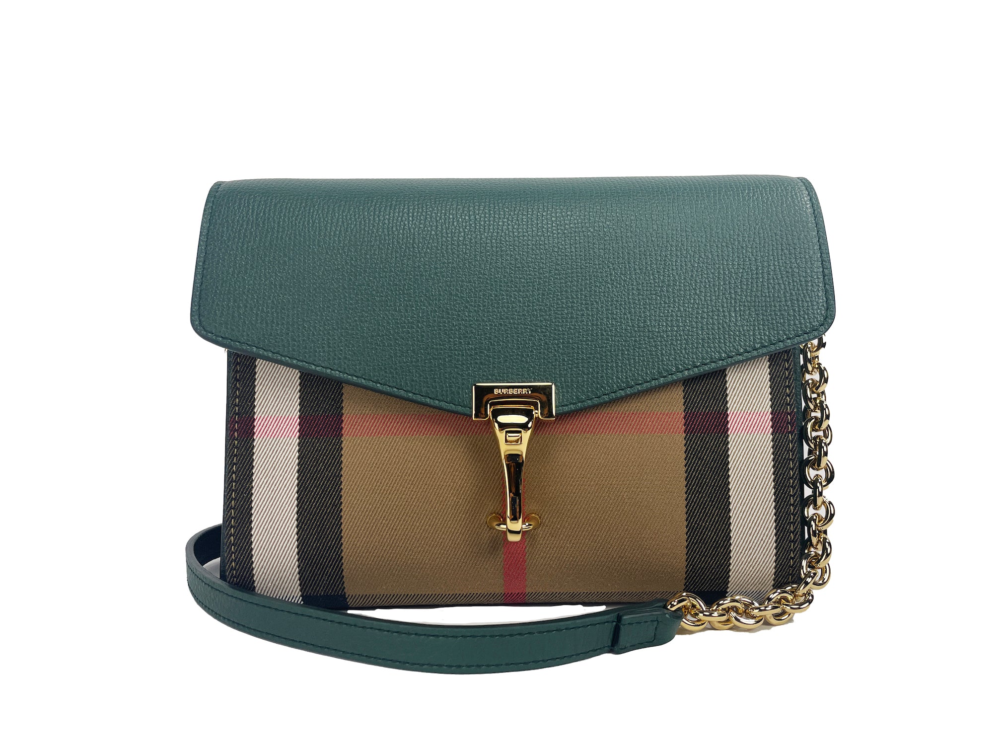 Burberry Macken Small Vintage House Check Leather Crossbody Green Bag