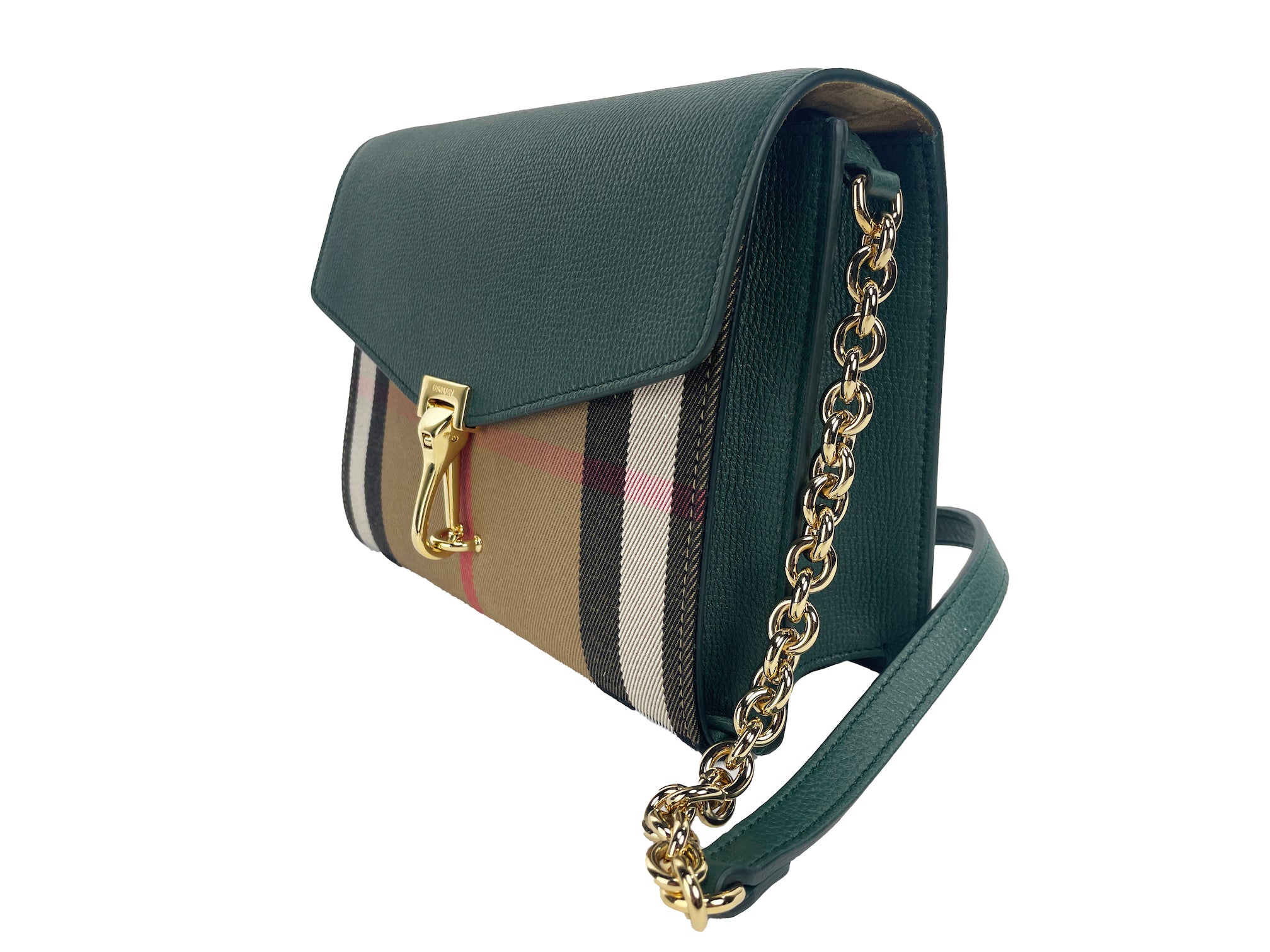 Burberry Macken Small Vintage House Check Leather Crossbody Green Bag