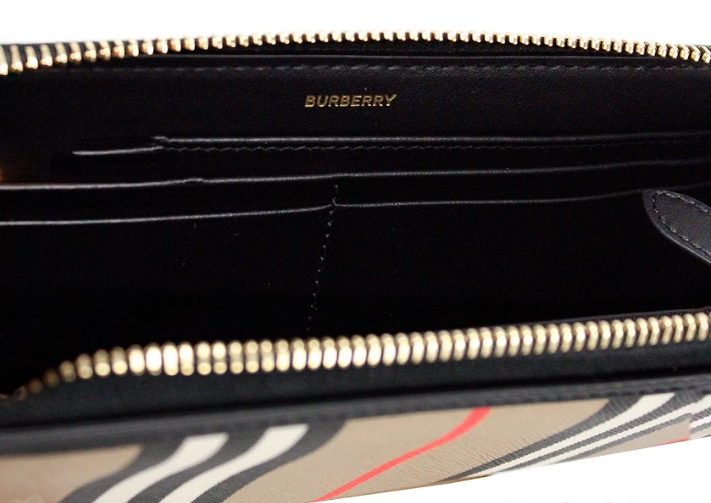 Burberry Eller Leather Icon Stripe Canvas Zip Around Continental Black Wallet