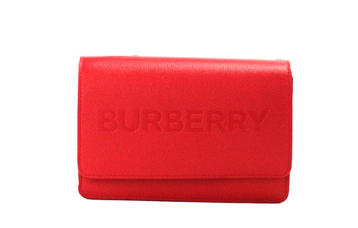 Burberry Hampshire Small Embossed Logo Smooth Leather Crossbody Red Bag