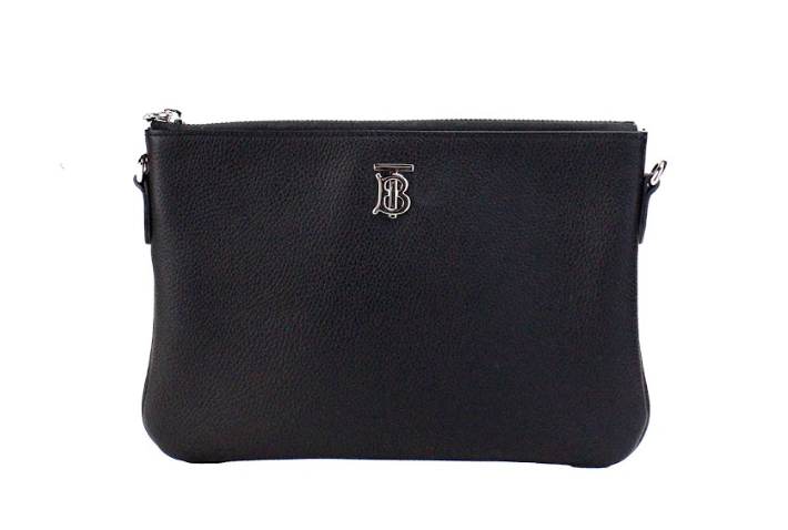Burberry Peyton Monogram Leather Pouch Crossbody Bag Black Purse