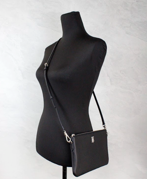 Burberry Peyton Monogram Leather Pouch Crossbody Bag Black Purse