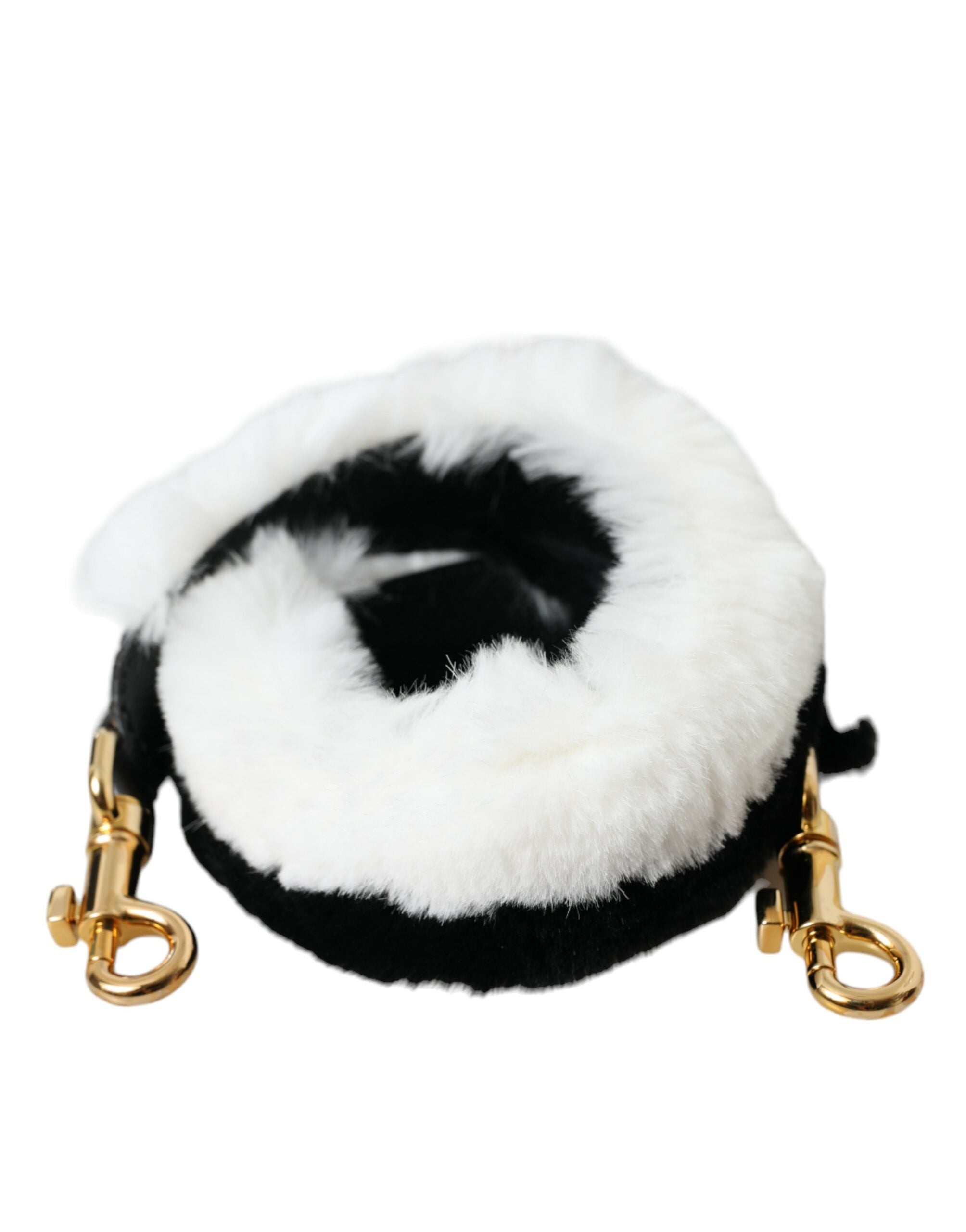 Dolce & Gabbana Lapin Fur Accessory Shoulder Black White Strap