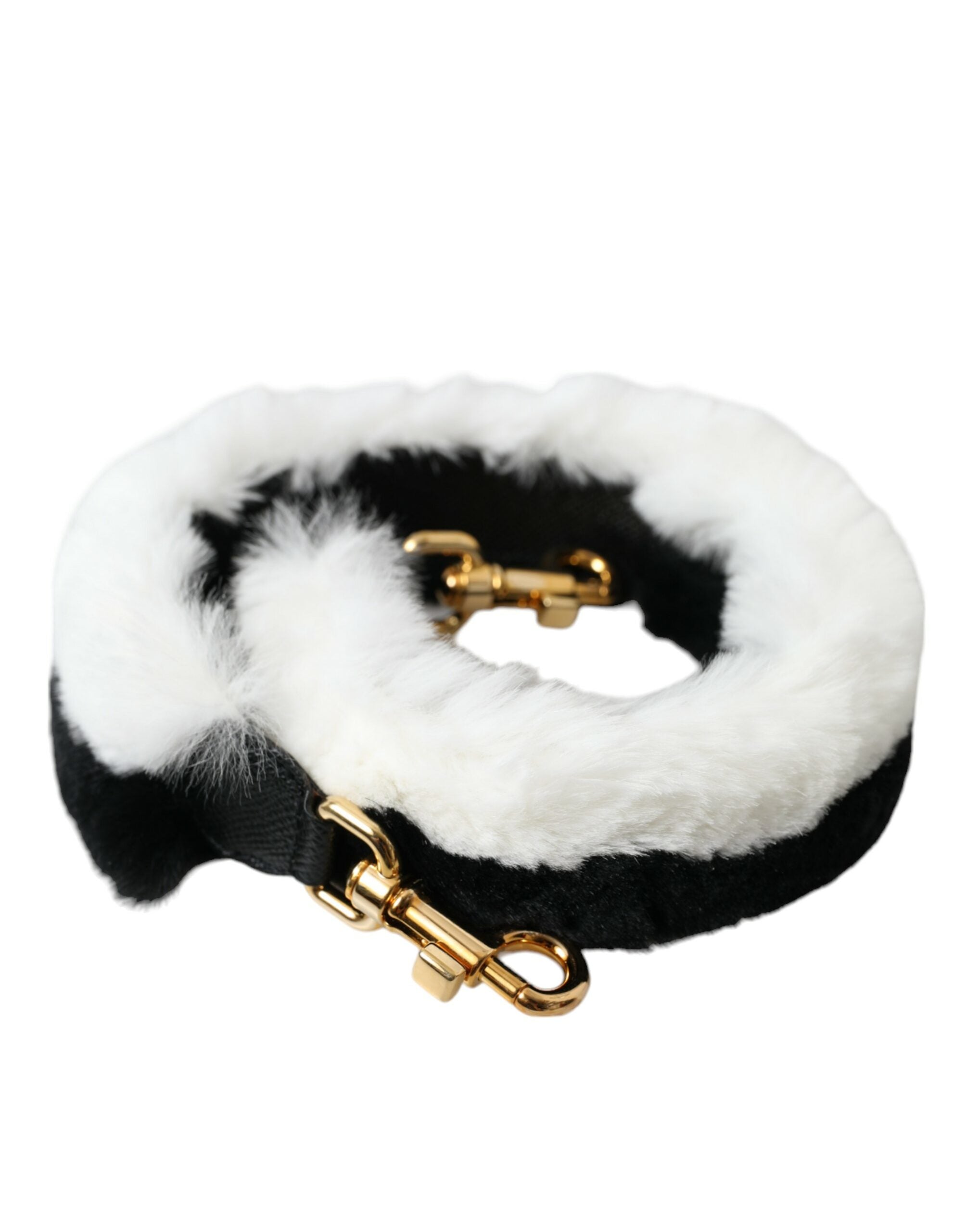 Dolce & Gabbana Lapin Fur Accessory Shoulder Black White Strap