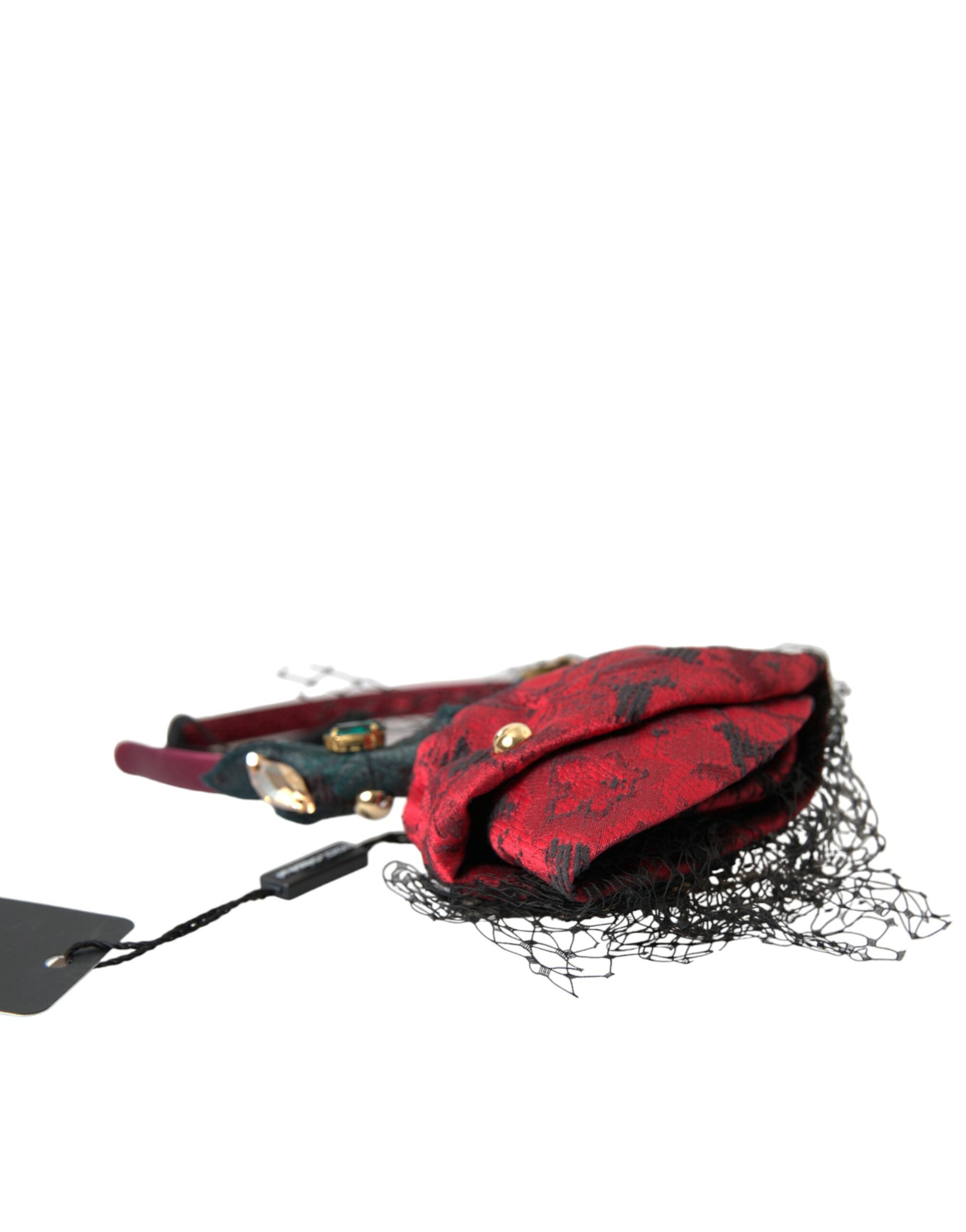 Dolce & Gabbana Rose Silk Crystal Netted Logo Headband Multicolor Diadem
